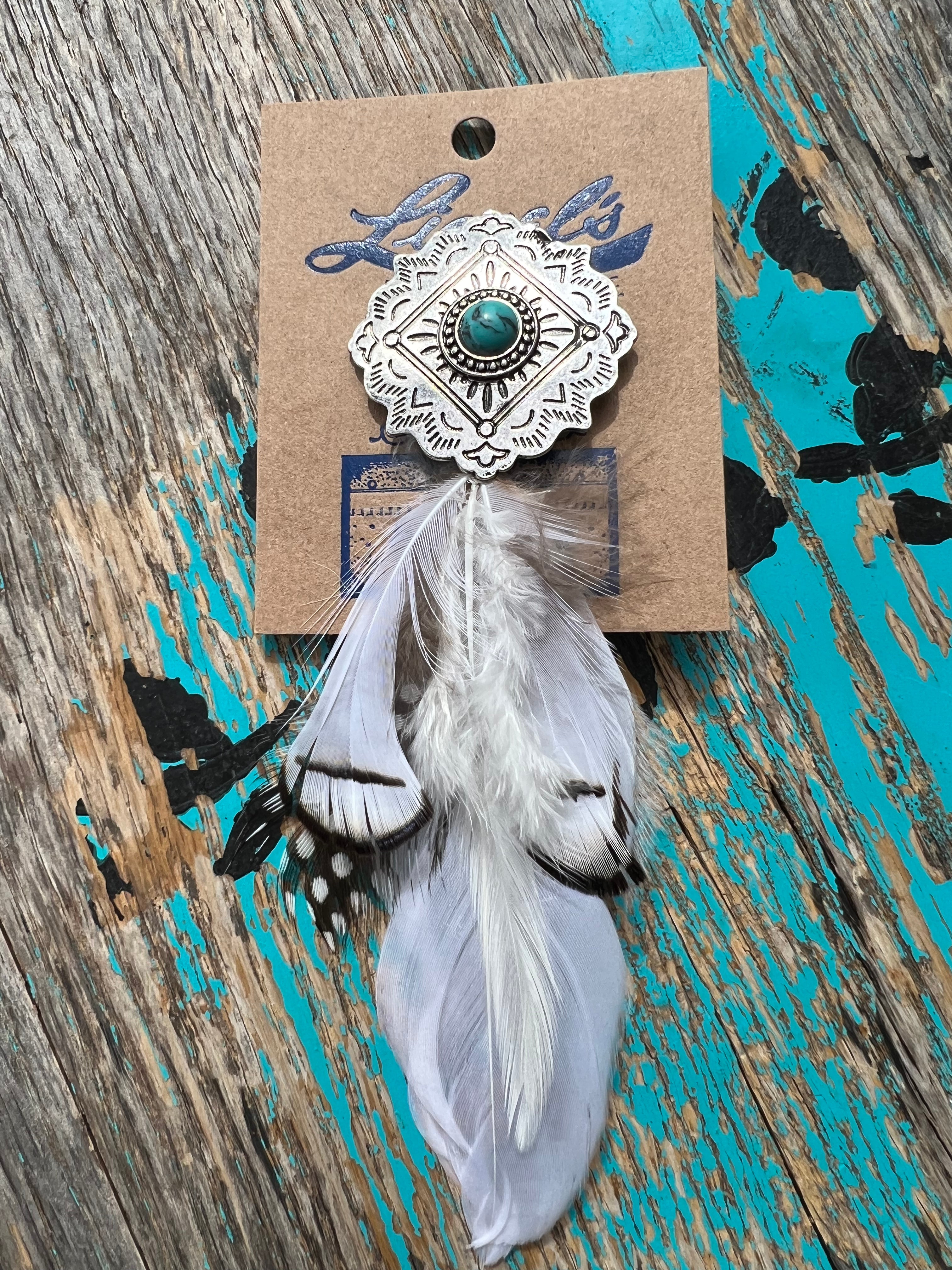 Concho & Turquoise White Feather Hat Pin