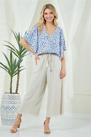 Oatmeal Wide Leg Linen Blend Pant