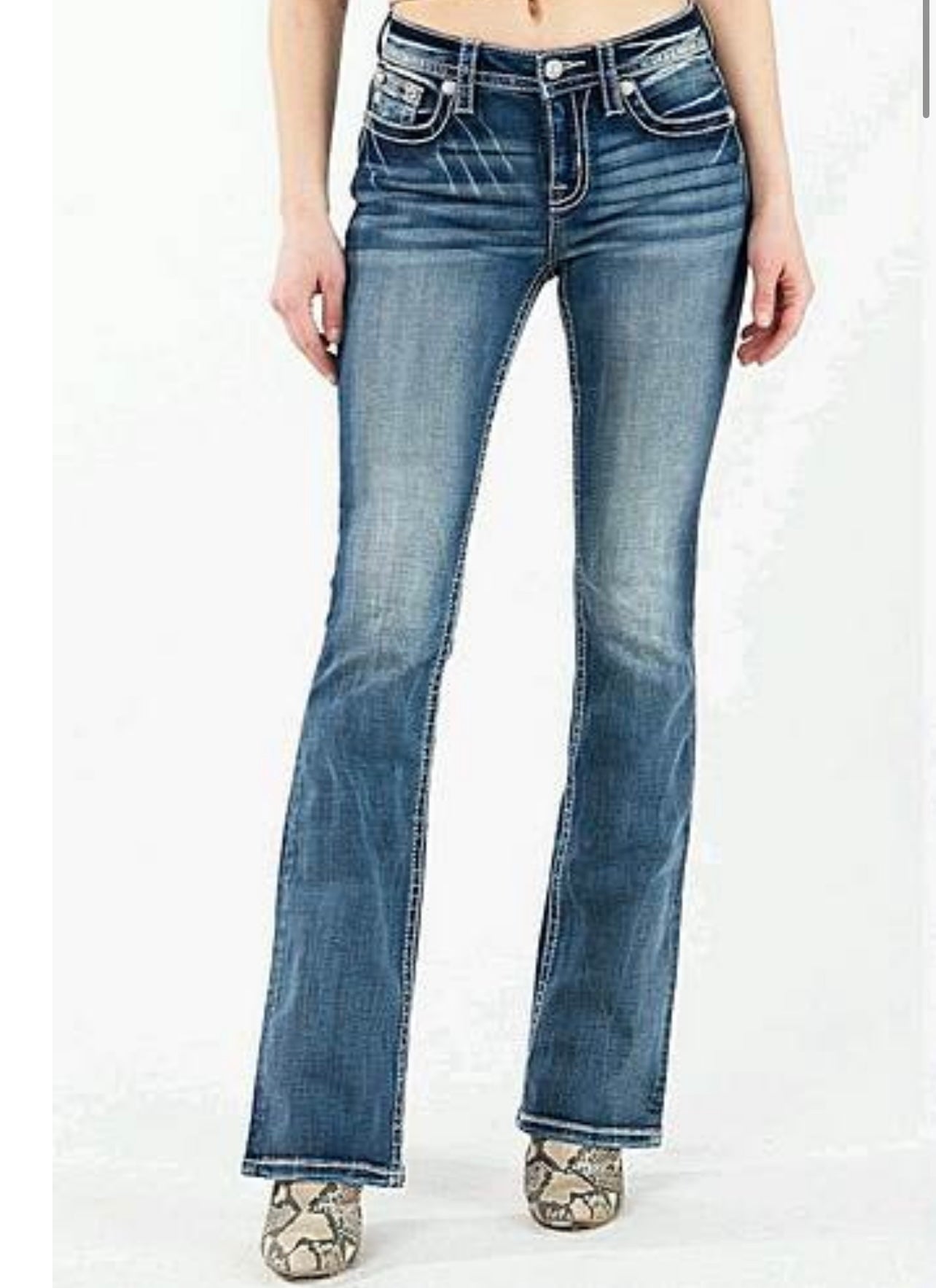 Miss Me Mid Rise 32" Boot Cut Embellished Pockets