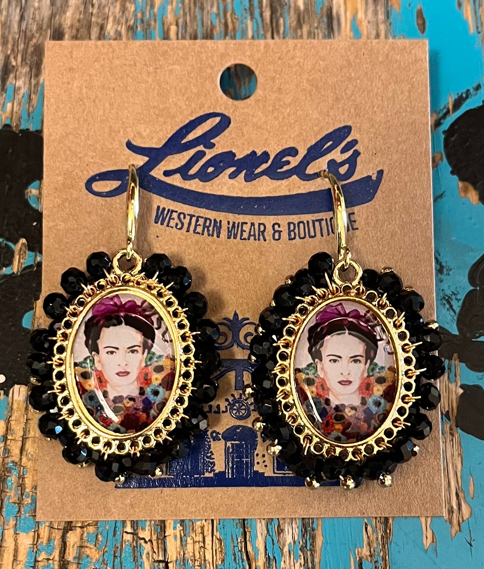 Frida Kahlo Double Sided Black Beaded Earrings