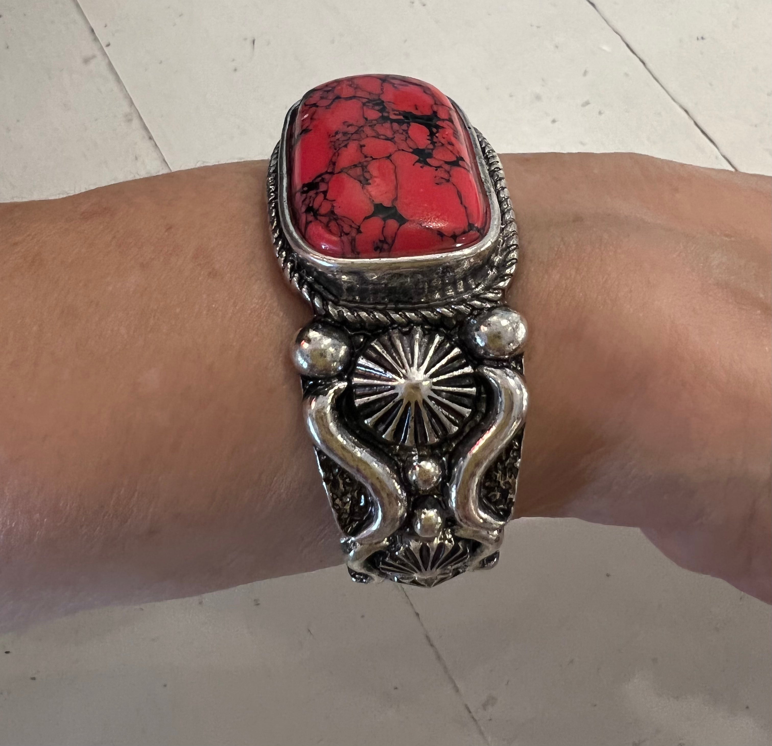 Red Center Stone Stretch Bracelet