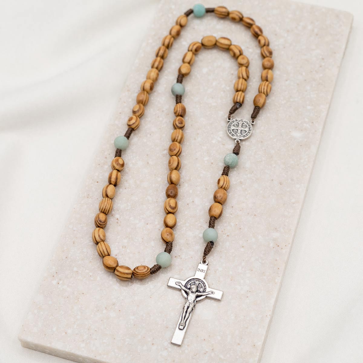 Olive Wood and Amazonite Medjugorje Rosary