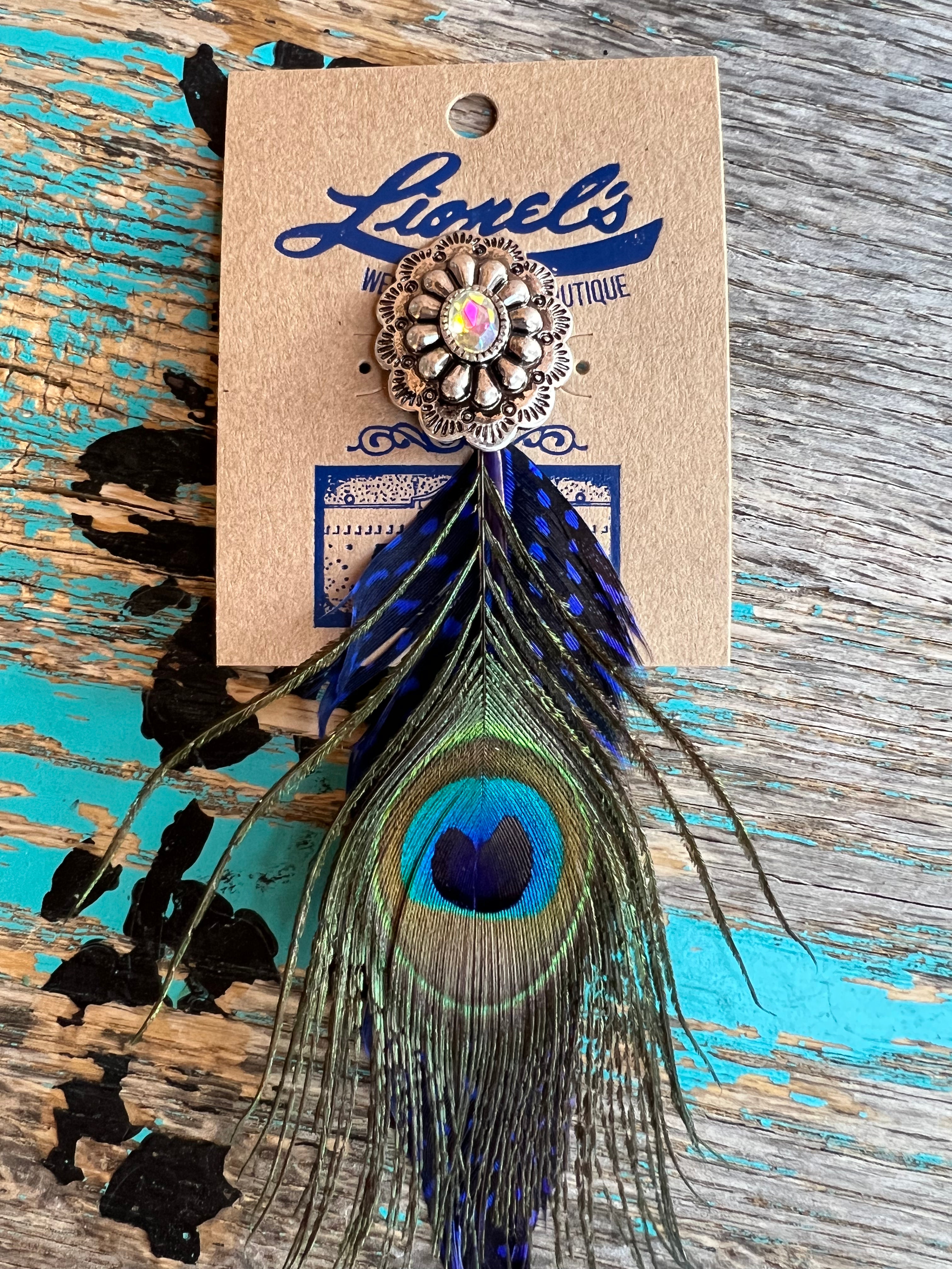Concho & Peacock Feather Hat Pin