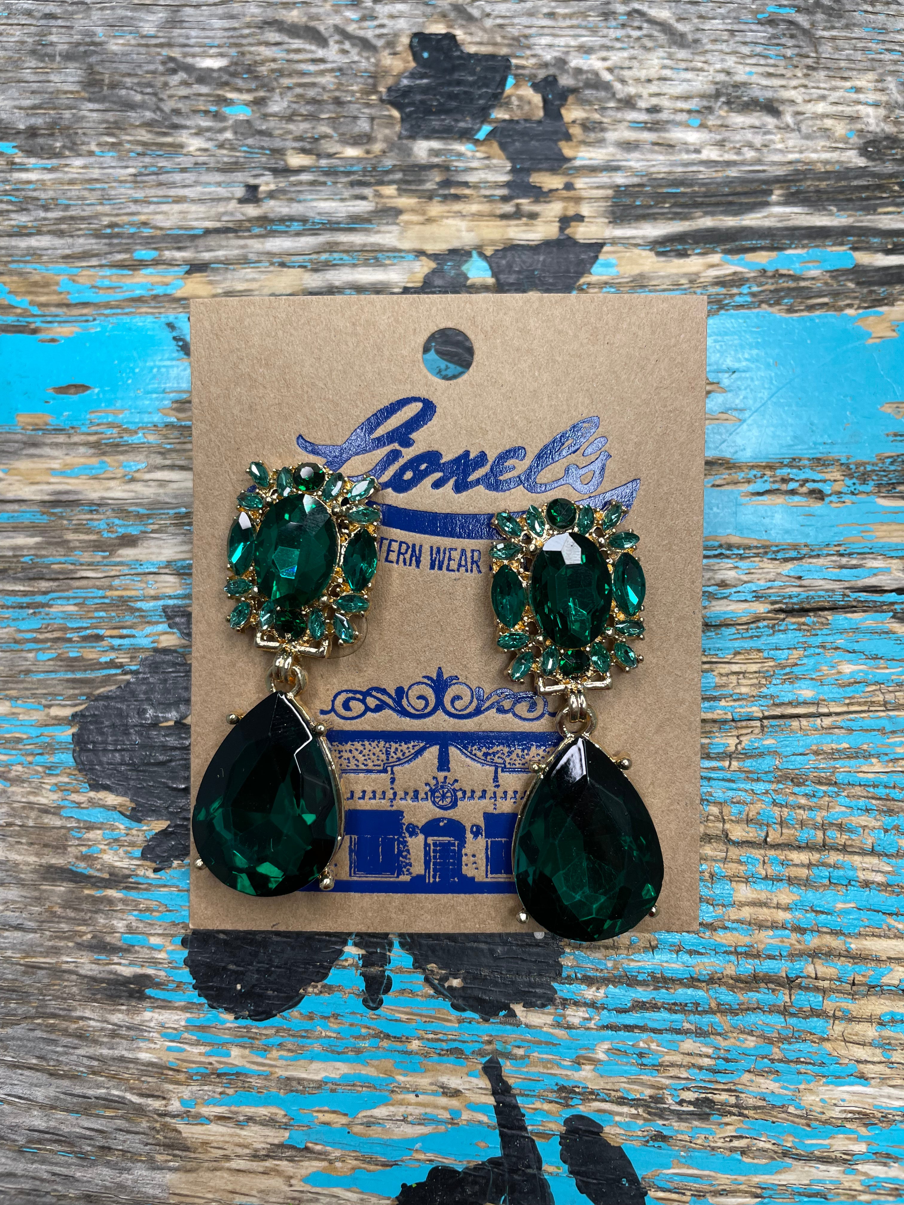 Hunter Green/Gold Dangling Crystal Earrings