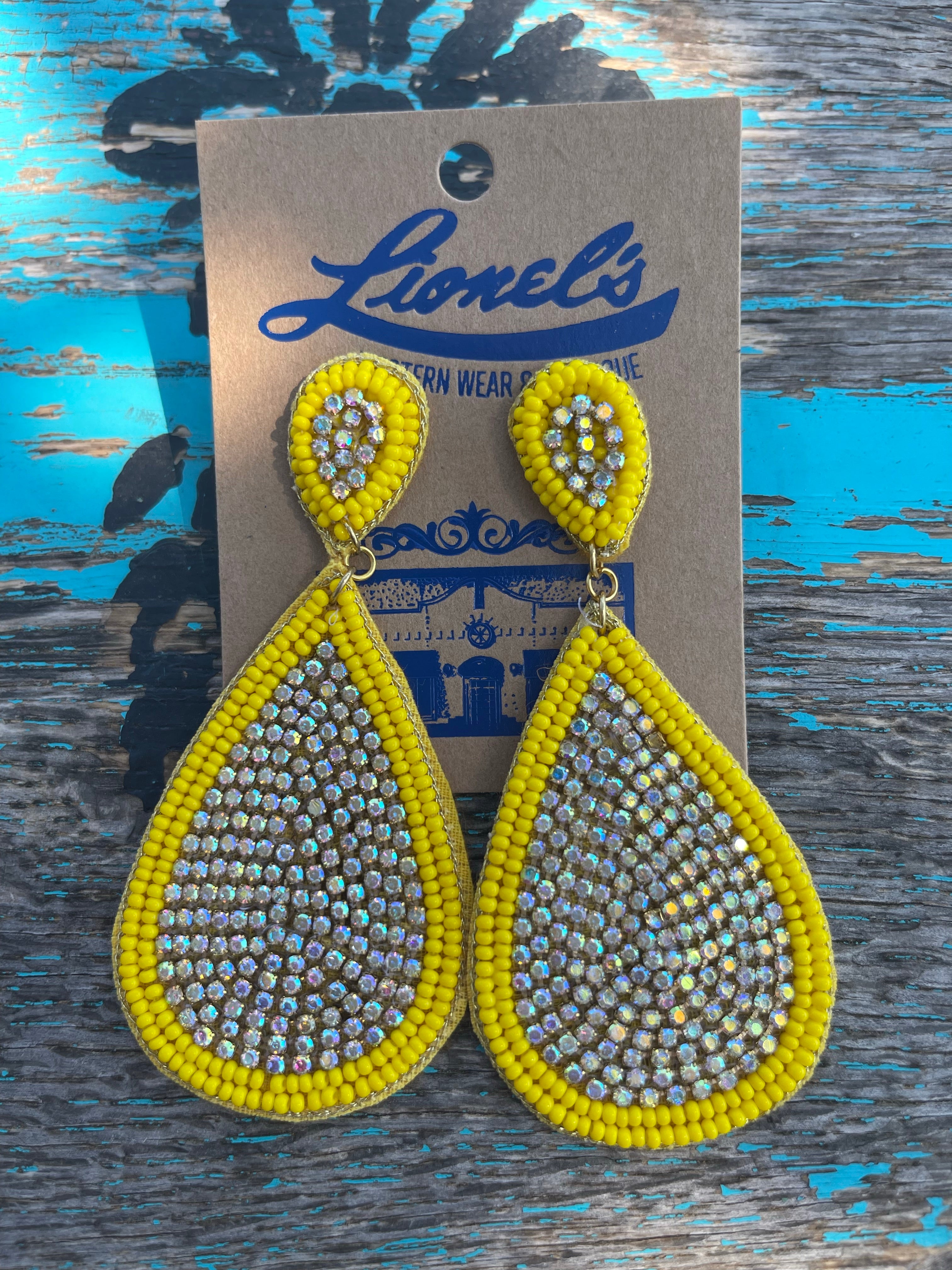 Yellow & Iridescent Teardrop Earrings