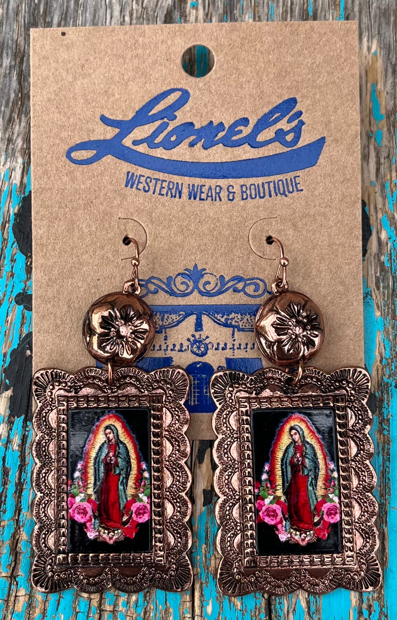 Virgen de Guadalupe Black/Copper Fashion Earrings