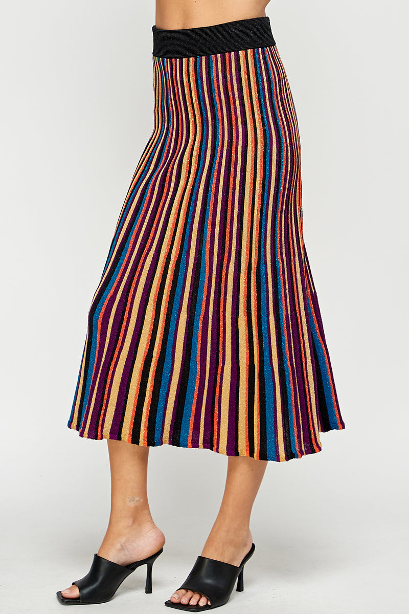 Lurex Multi Color Stripe Skirt