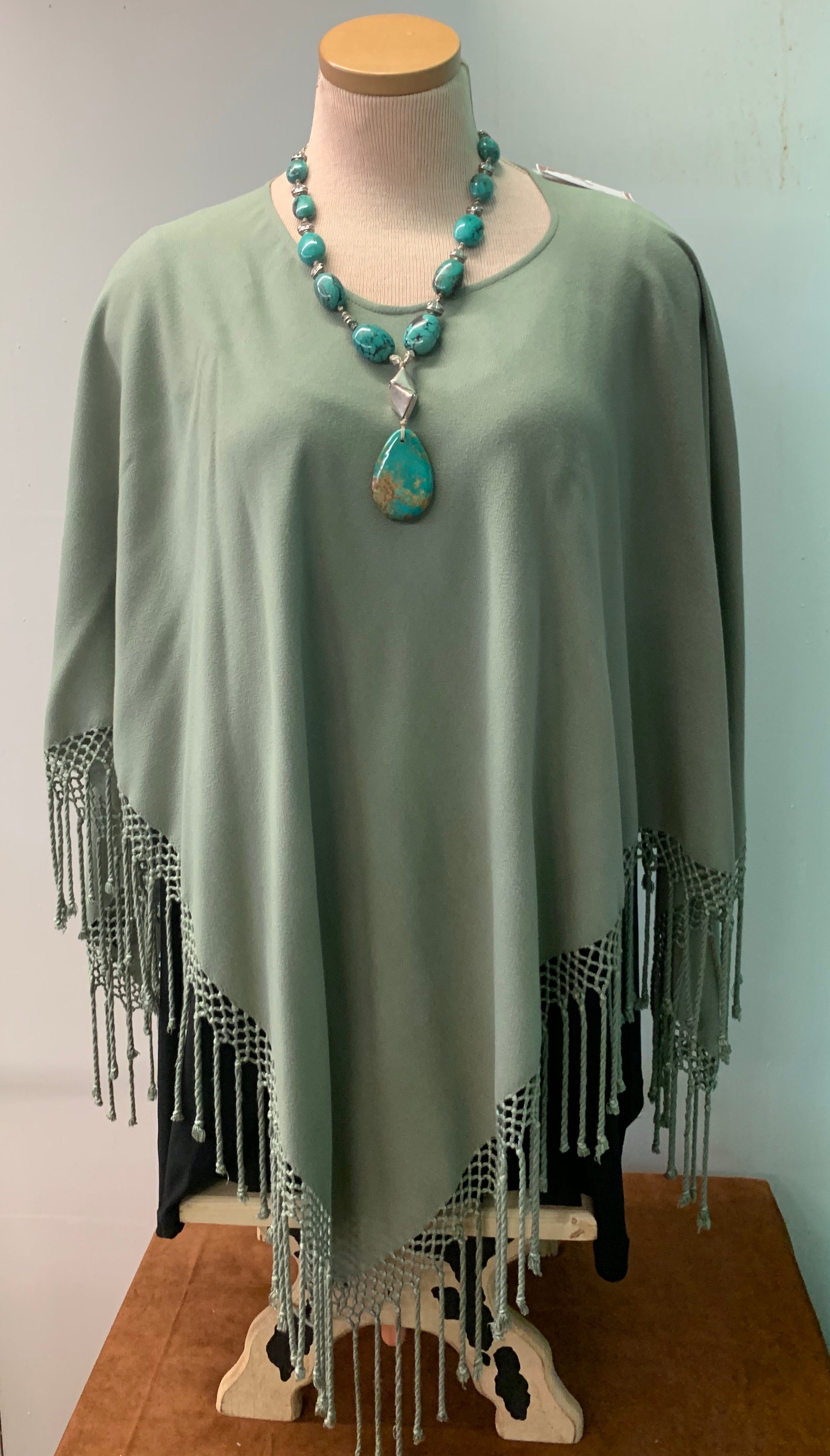 Fringed Poncho In Solid Colors