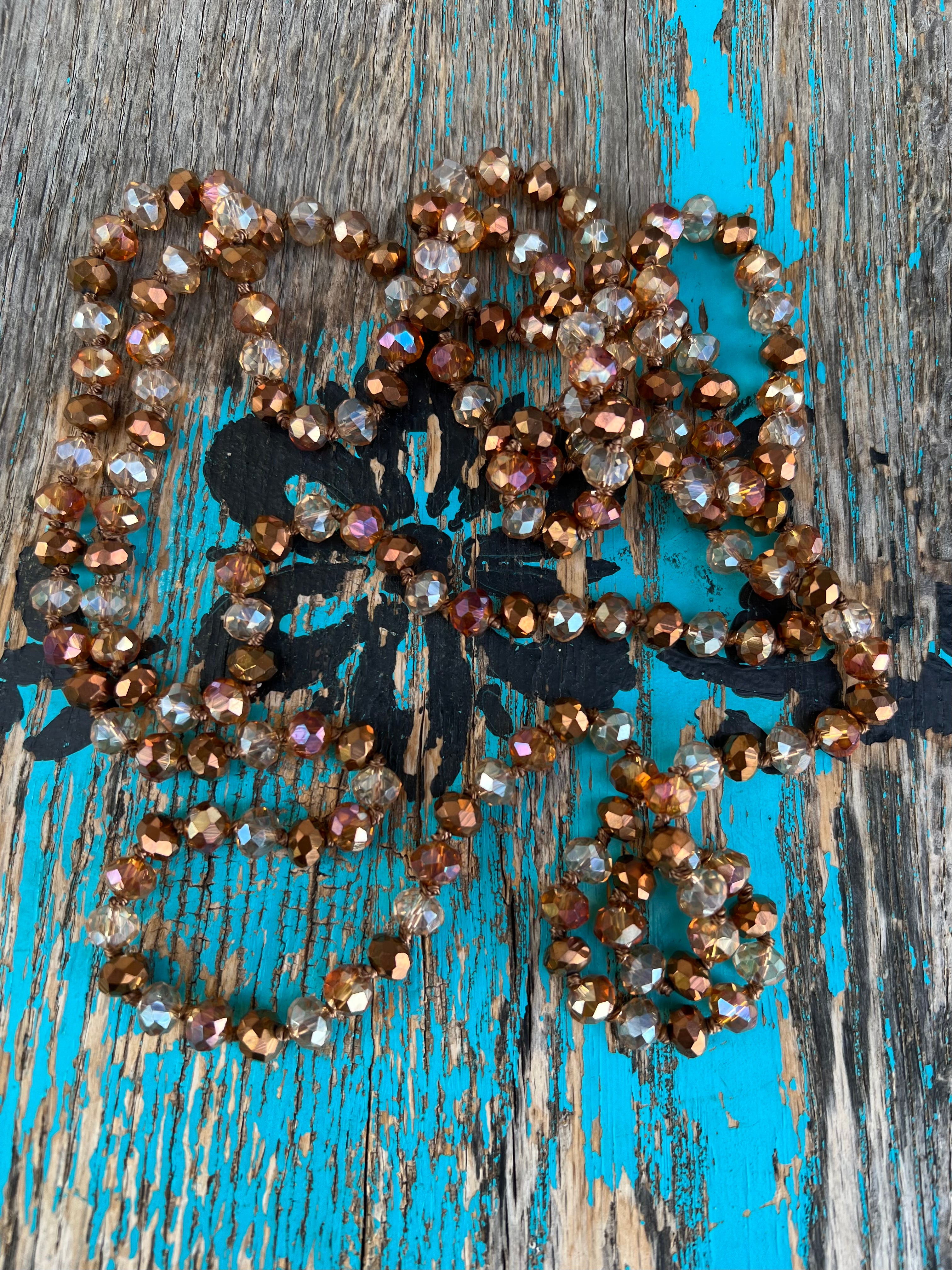 60" Shades of Brown Hand Knotted  Bead Necklace