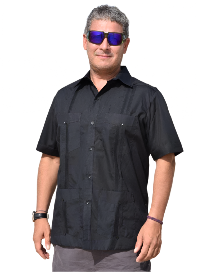 Men's Black Short Sleeve Guayabera