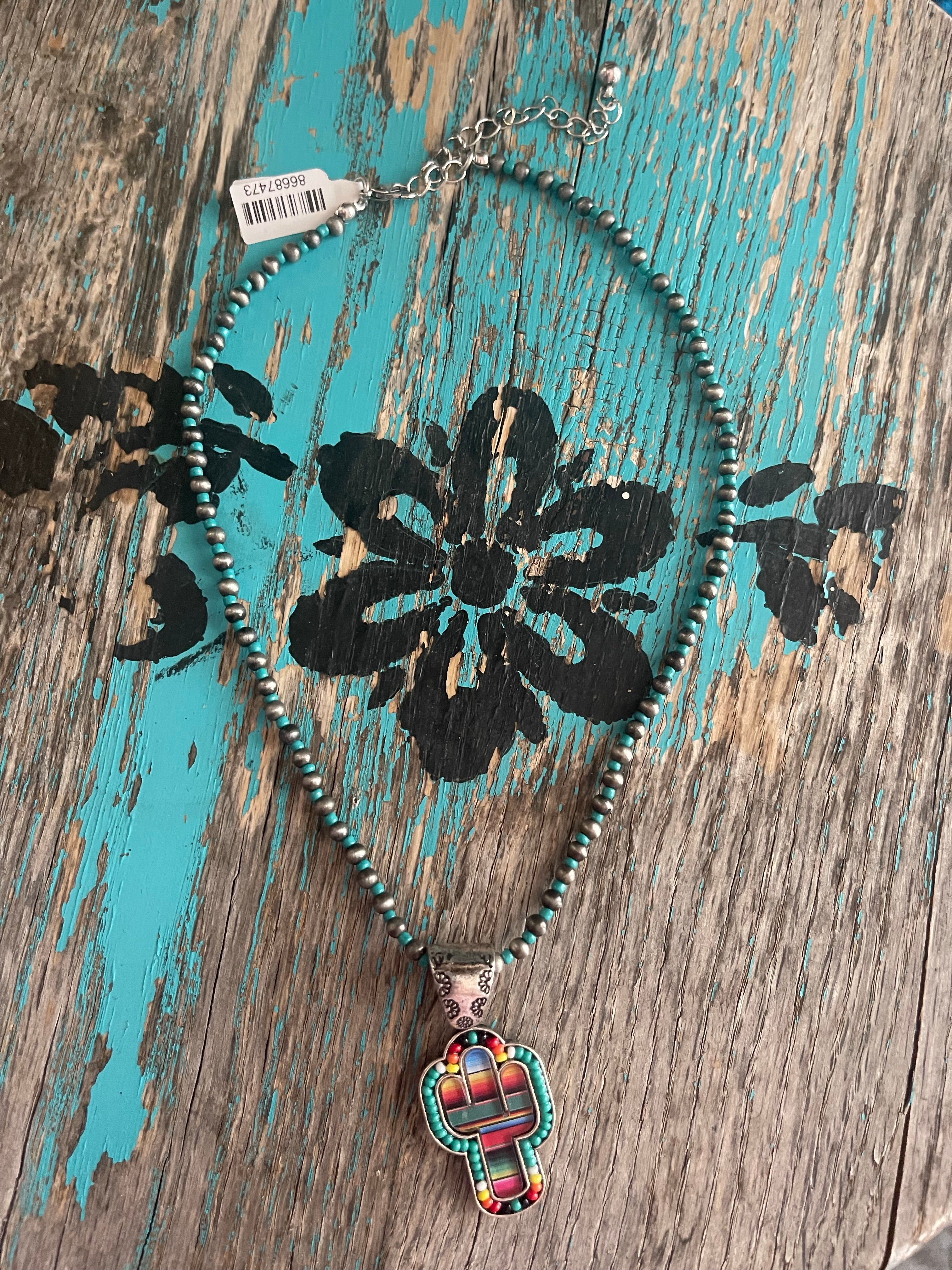 Serape Cactus & Beads Necklace