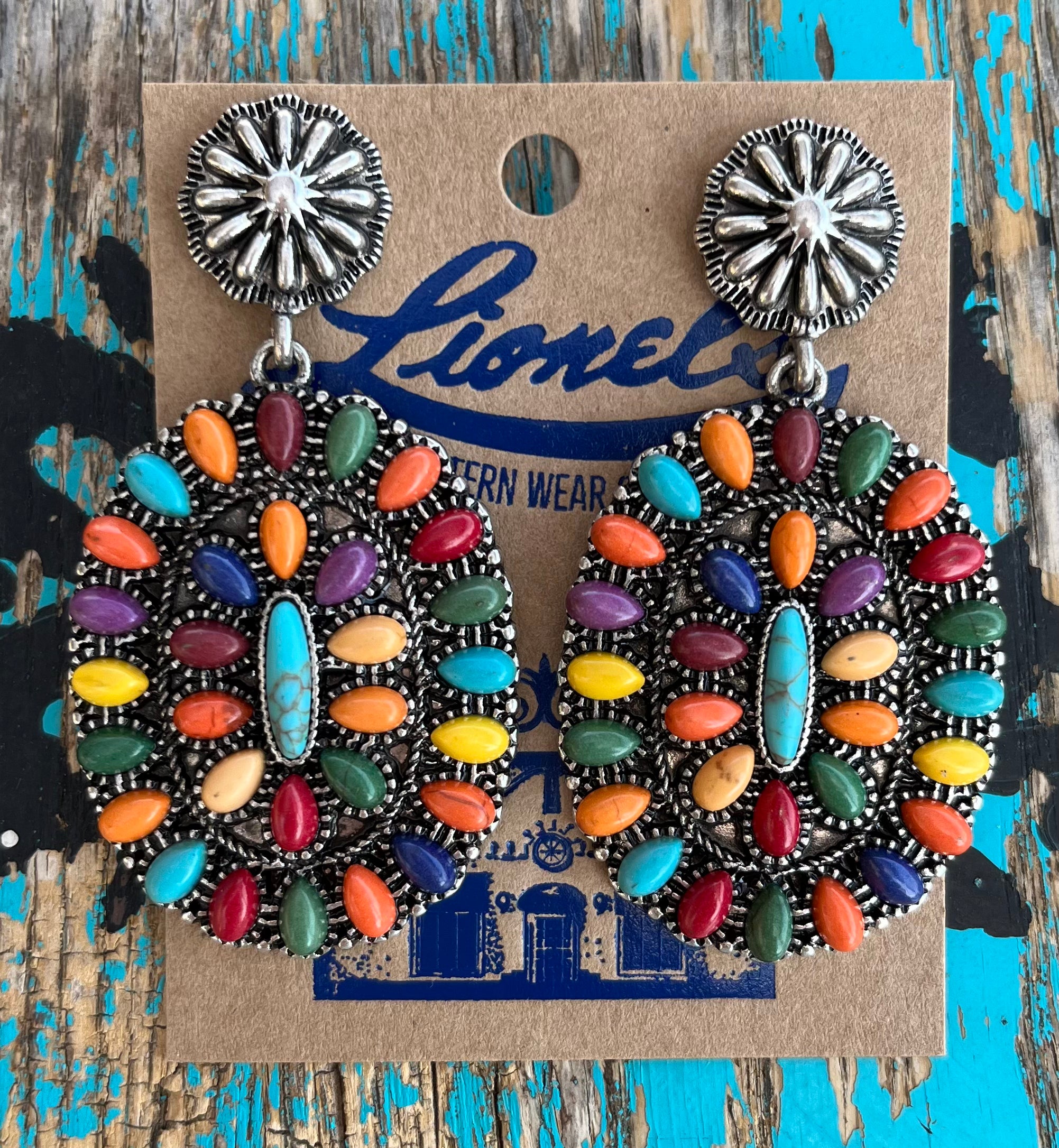 Multi Color Stones Southwest Earrings