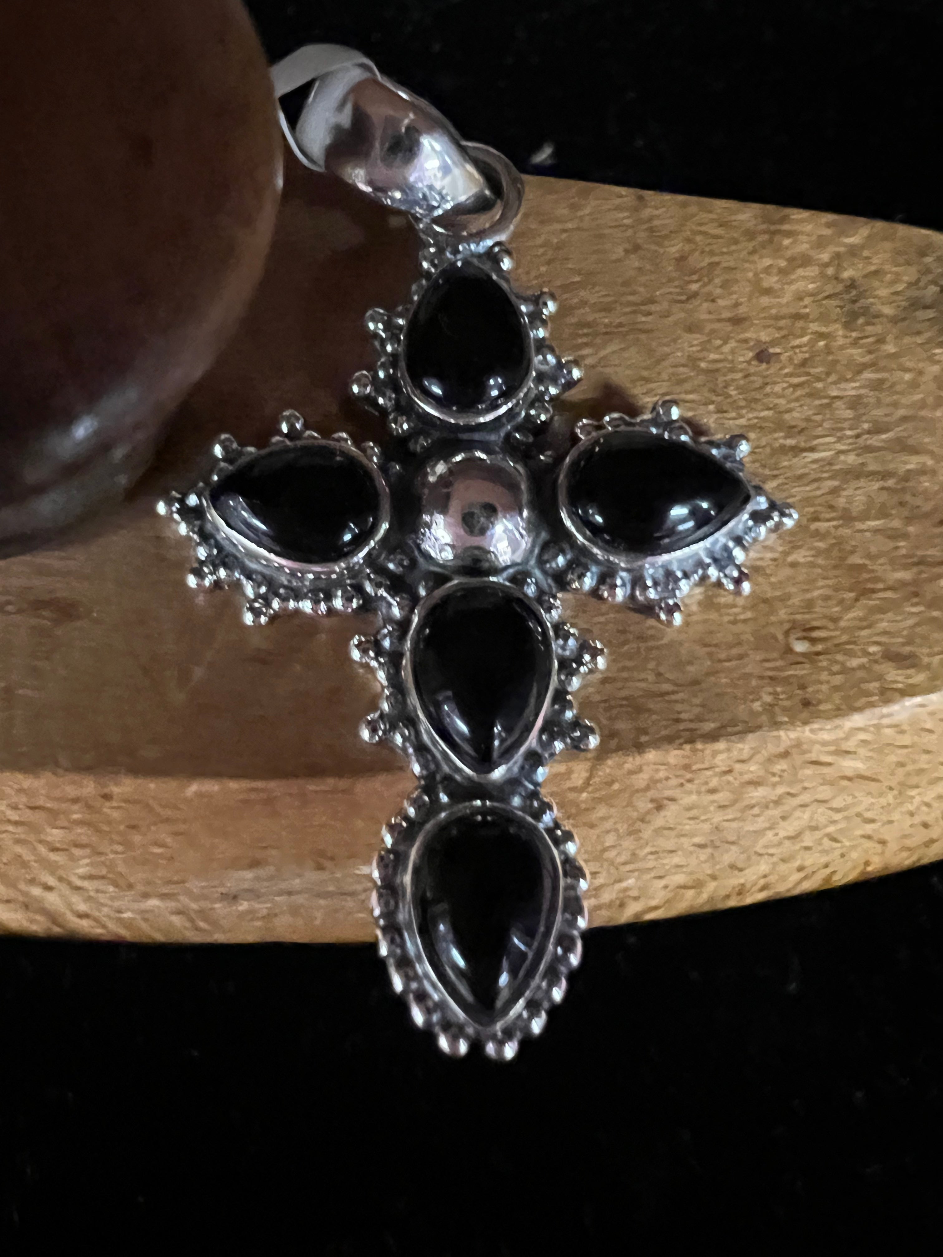 Sterling Silver & Black Onyx Cross Pendant