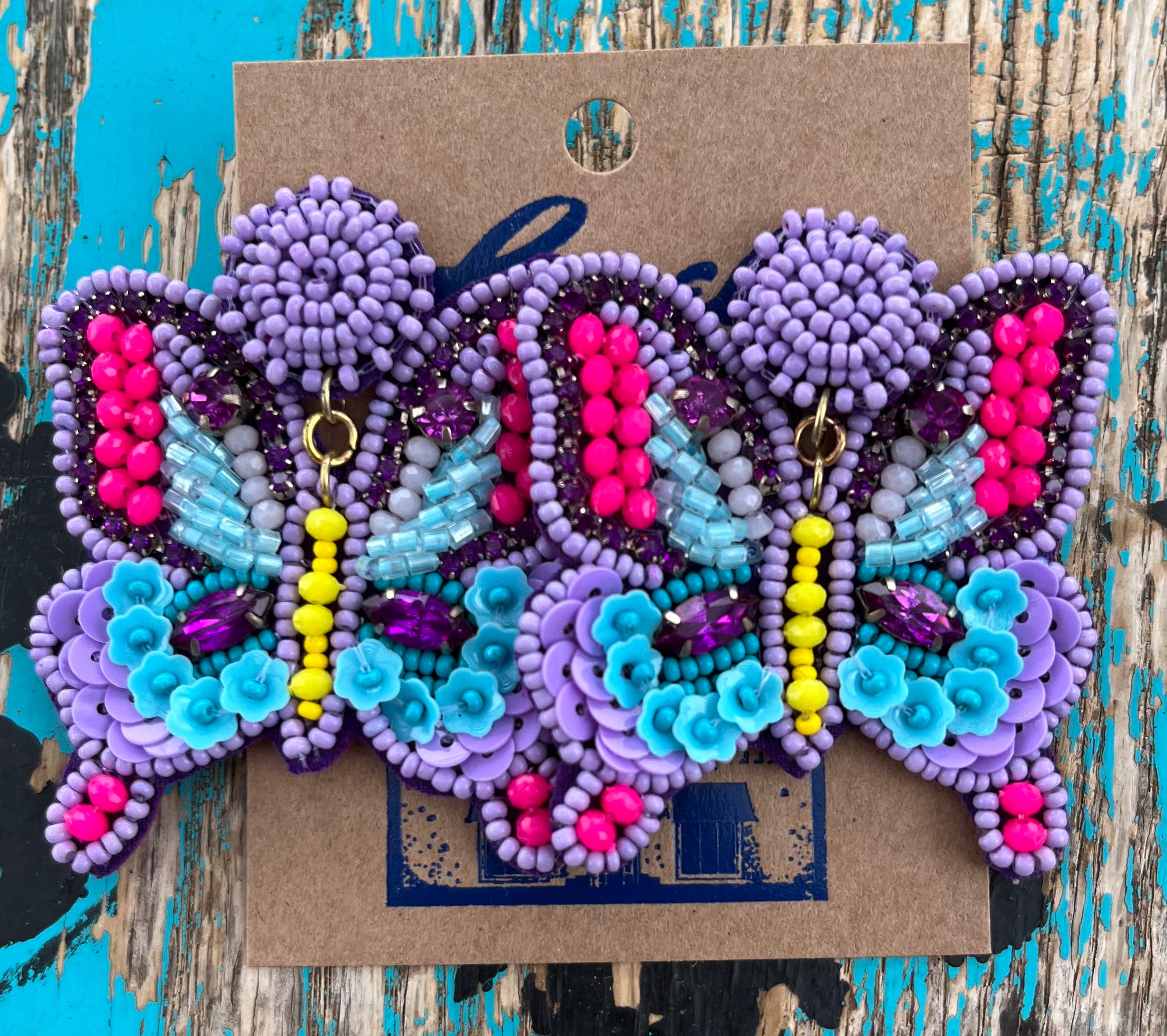 Lavender w/ Multi Color Butterfly Earrings