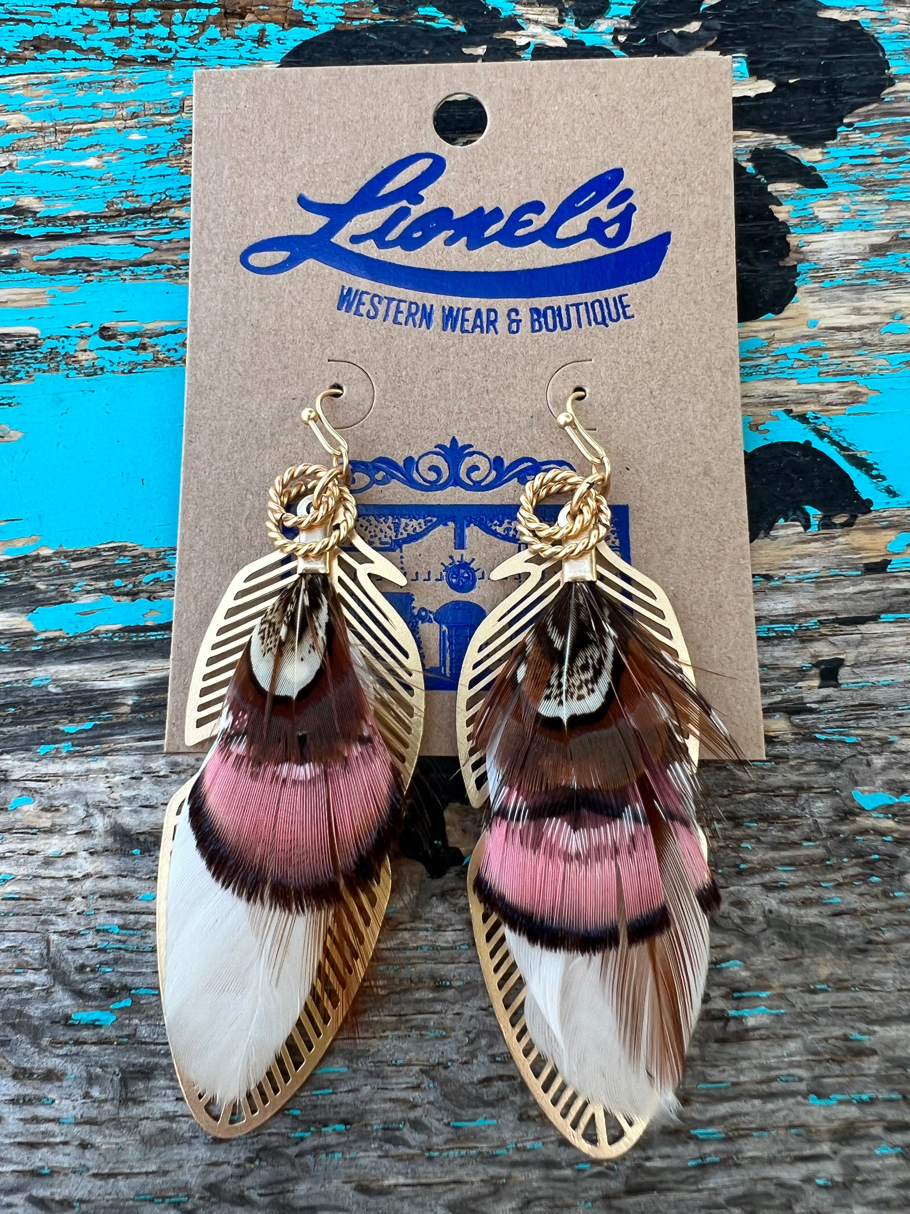 Metal Feather/Genuine Feather Earrings/Natural