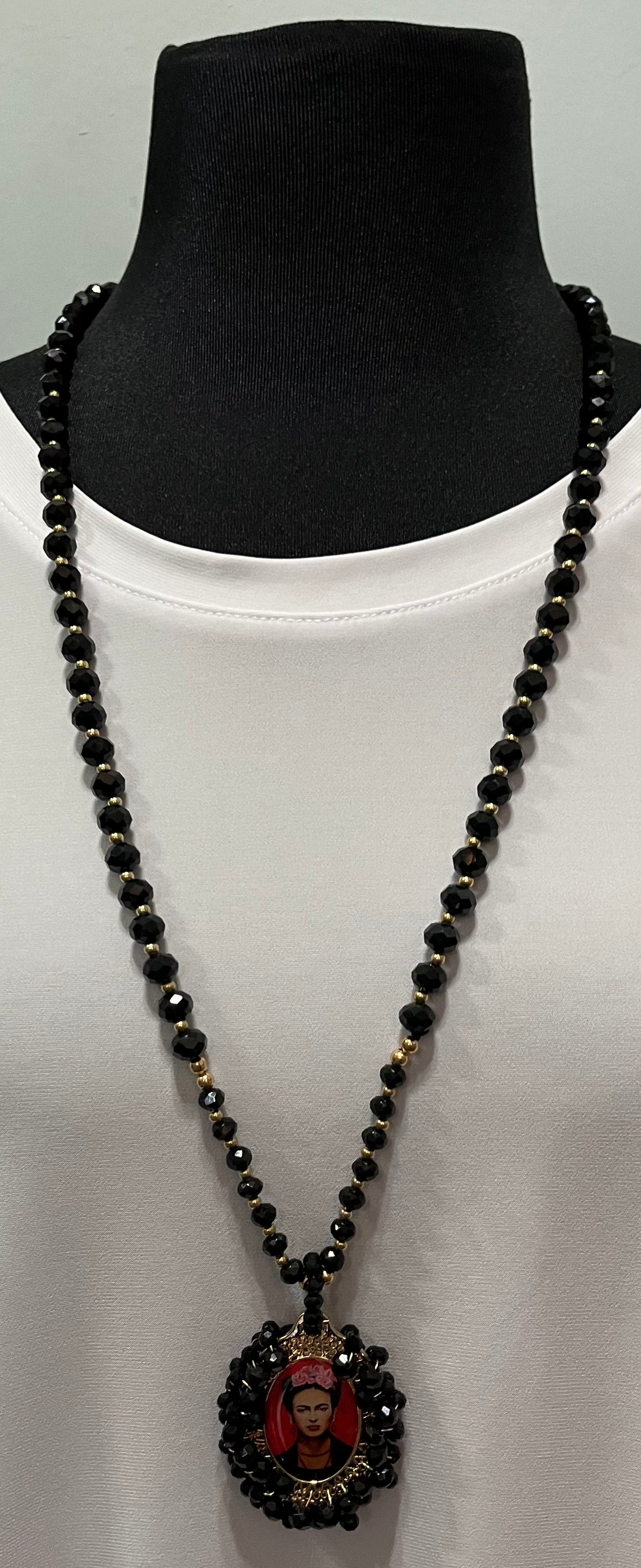 Frida Double Sided Pendant on Black Beads