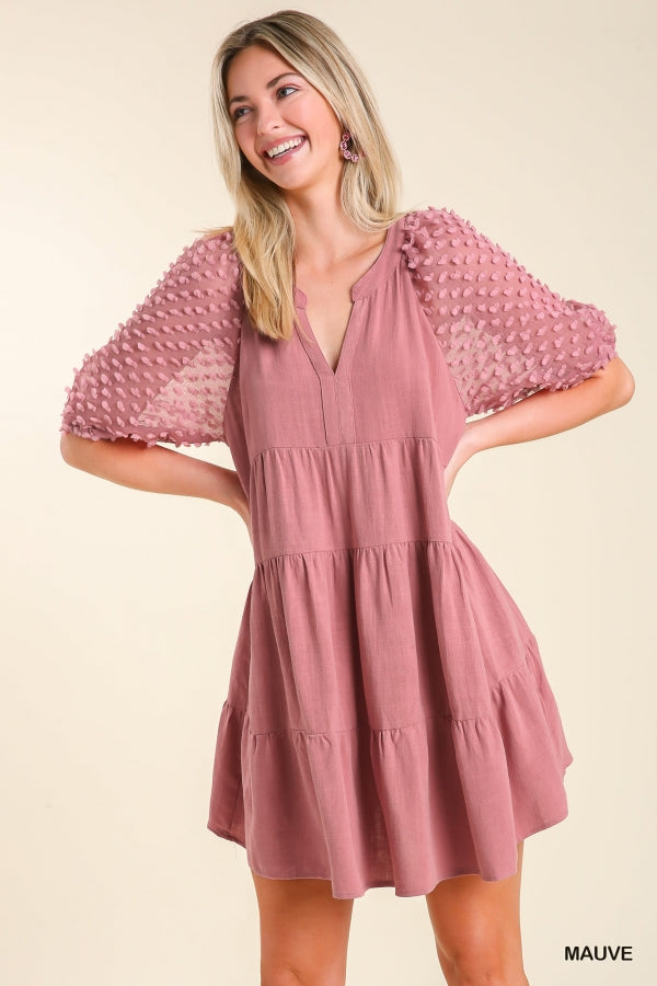 Rose Tiered Dress w/ Puff Sleeves