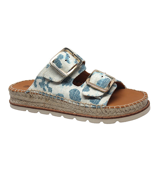 Eric Michael Bali Double Strap Sandal/Blue Canvas