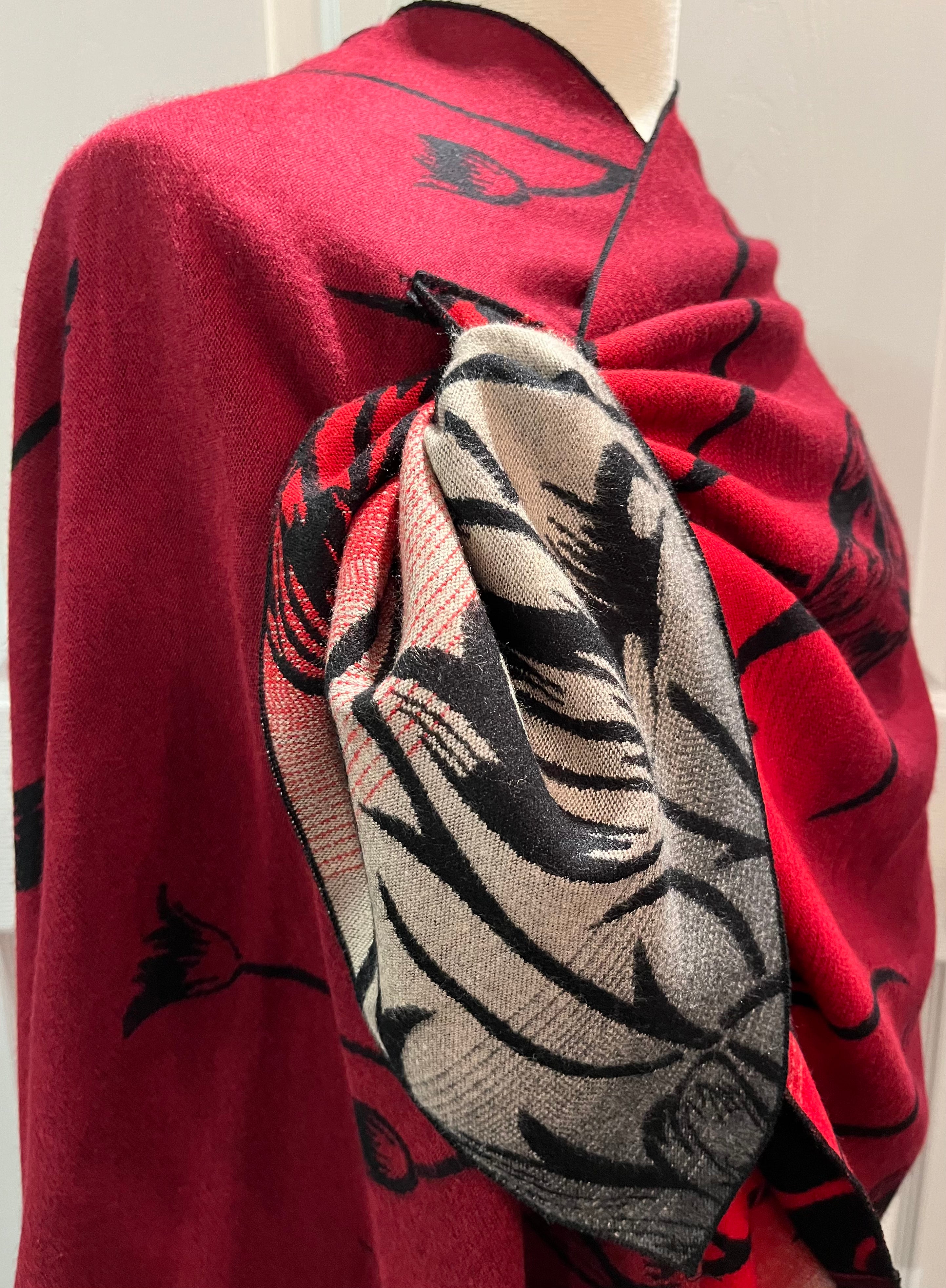 Black & Red printed  Reversible Cashmere Shawl
