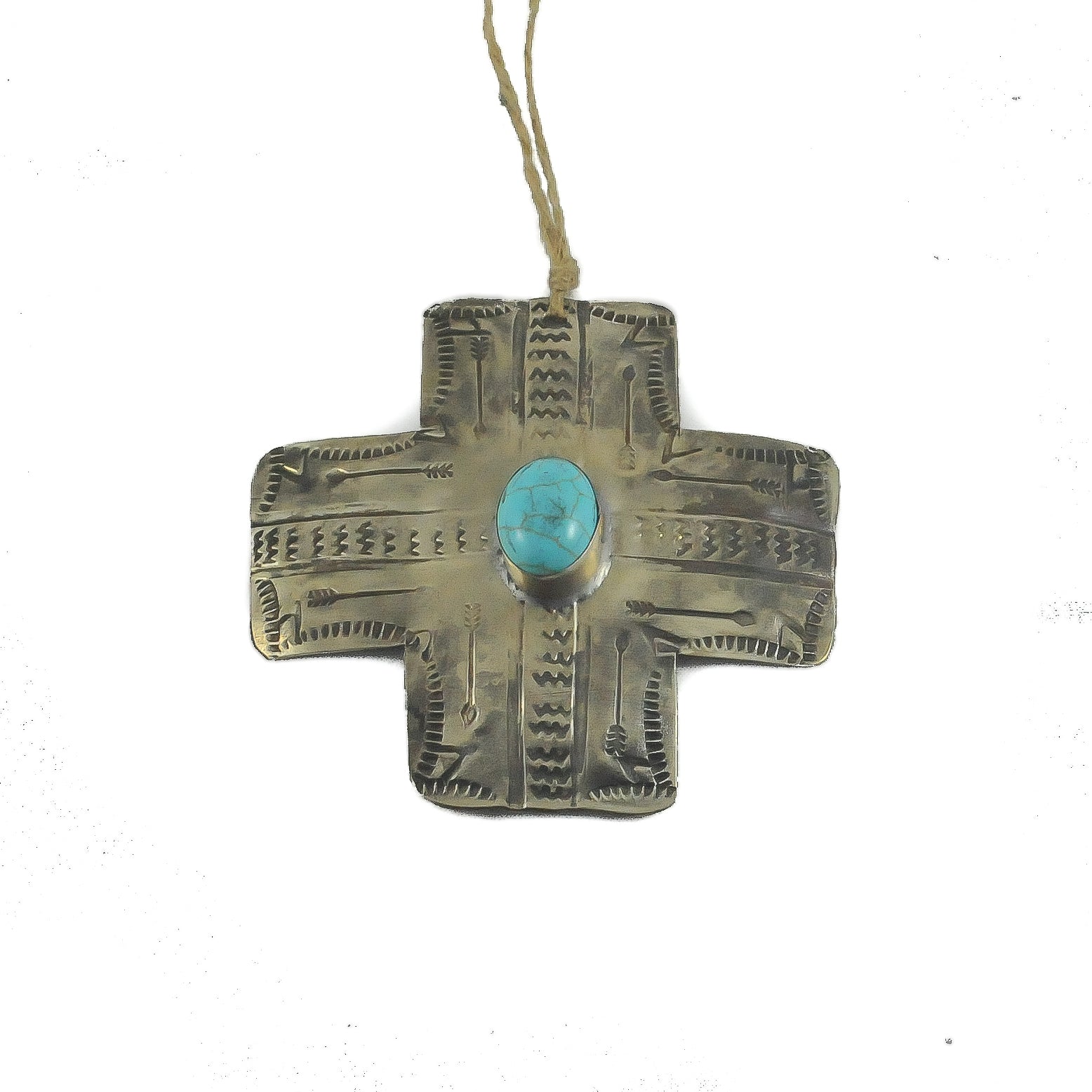 Silver Cross Ornament w/ Turquoise