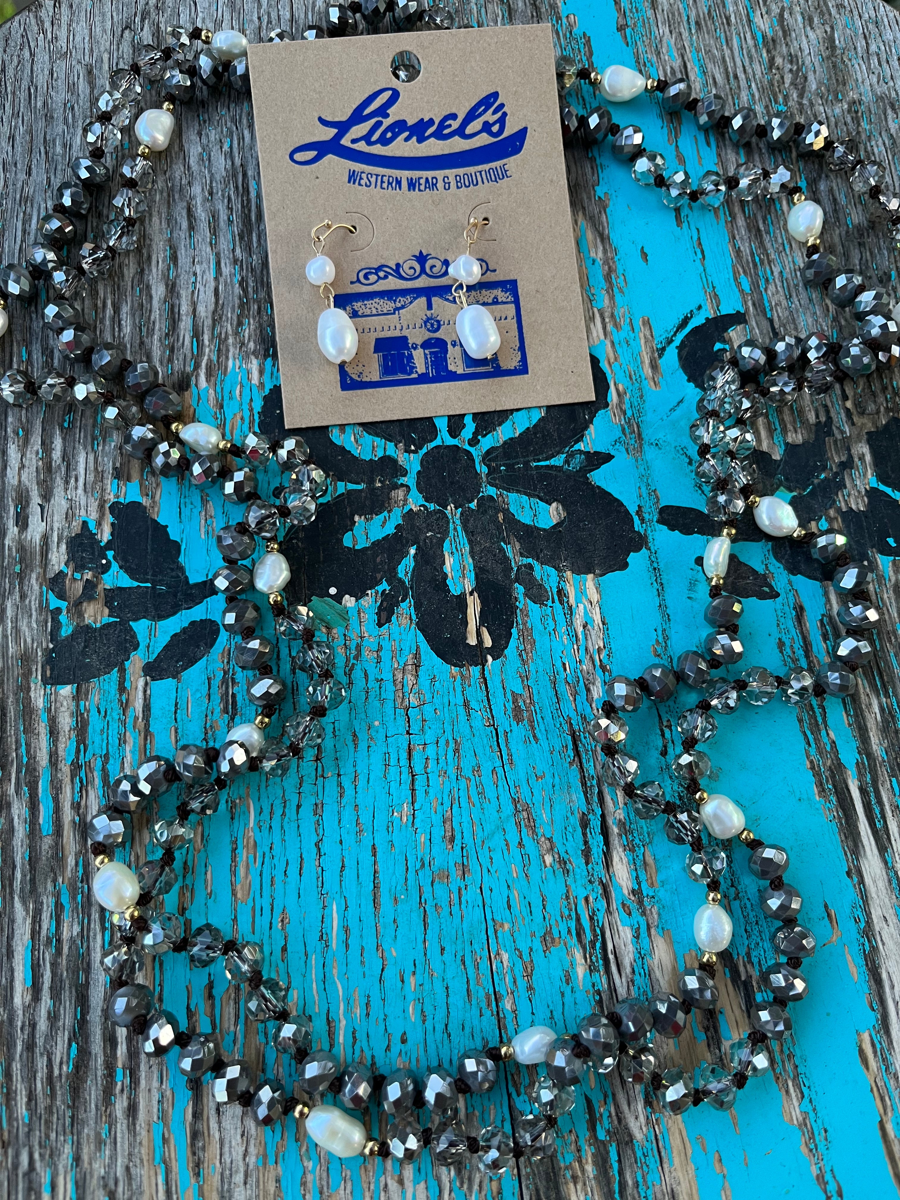Smokey Grey Beads w/ Freshwater Pearl 60" Necklace
