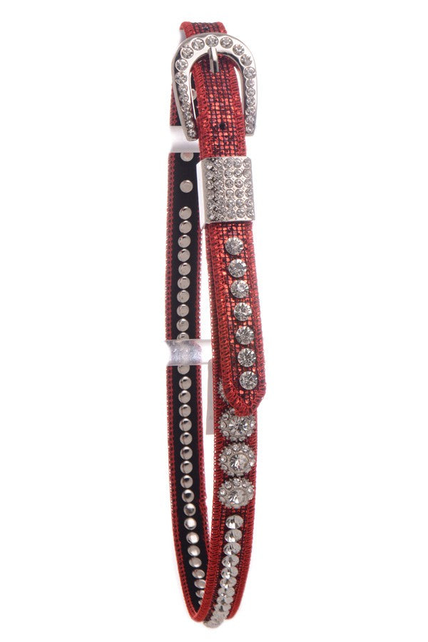 Kids Red Rhinestone Studded Belt