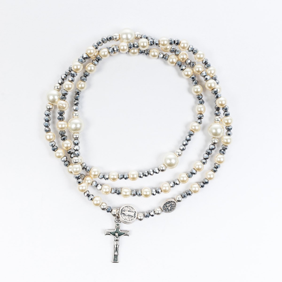 Rosary Wrap Bracelet - White/Pearl