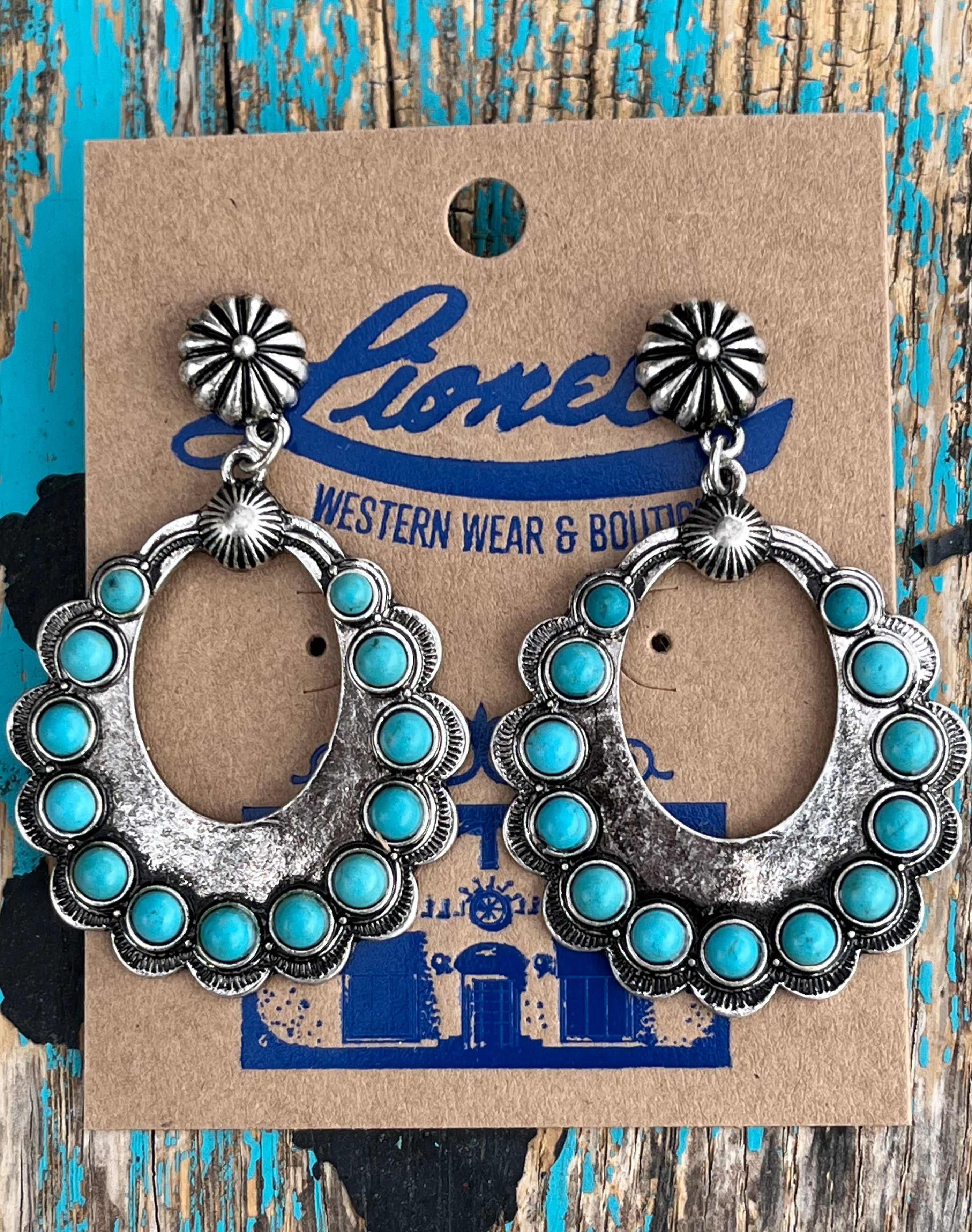 Turquoise Stones Western Silver Earring