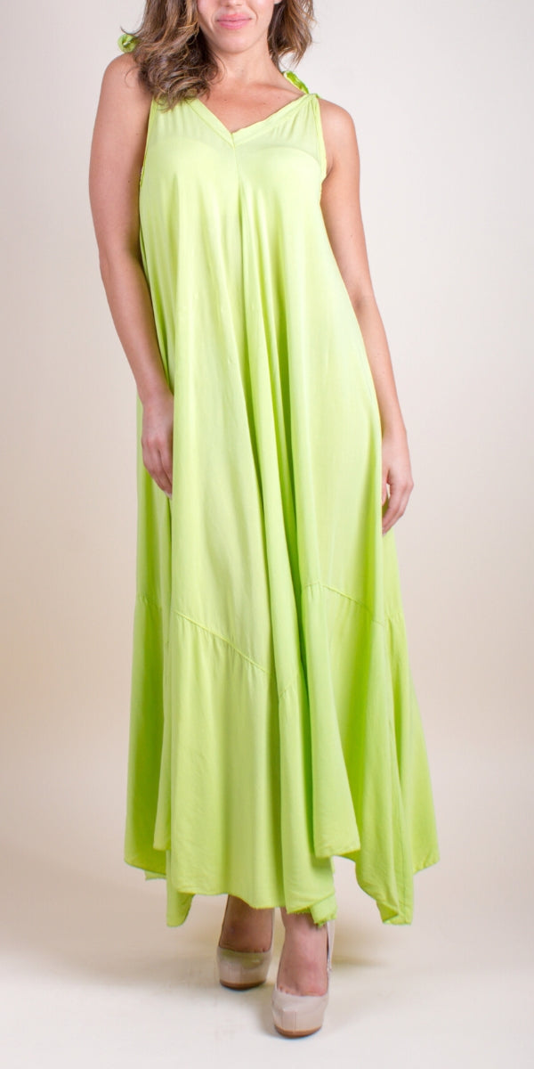 Double V-Neck Lime Green Maxi Dress