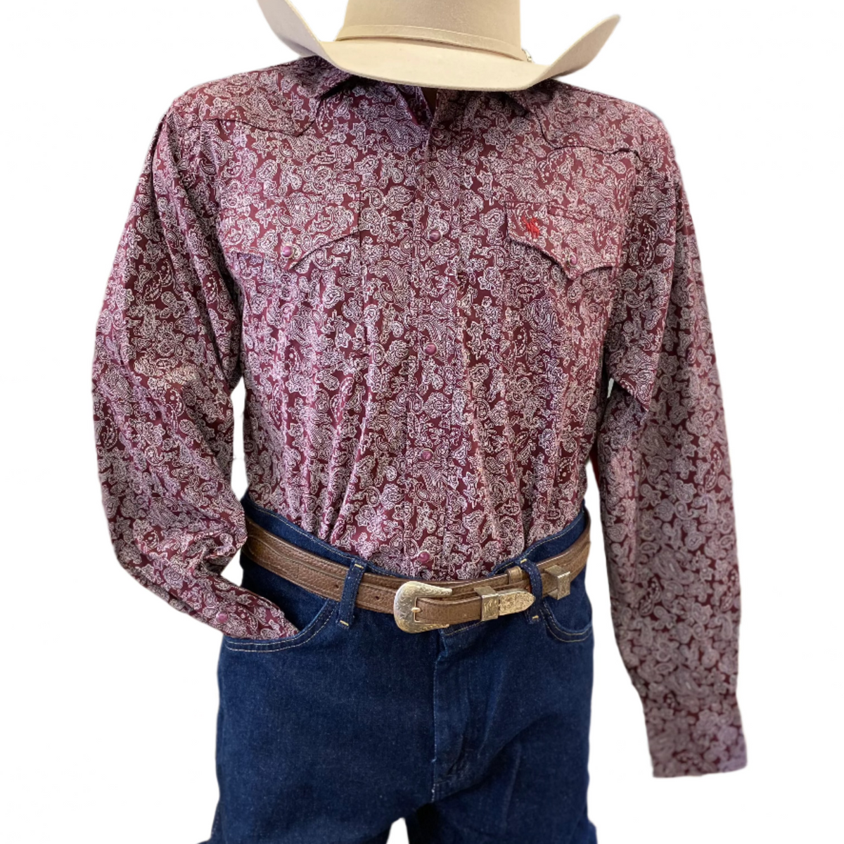 Mens pink paisley western shirt on sale