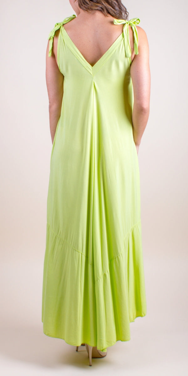 Double V-Neck Lime Green Maxi Dress
