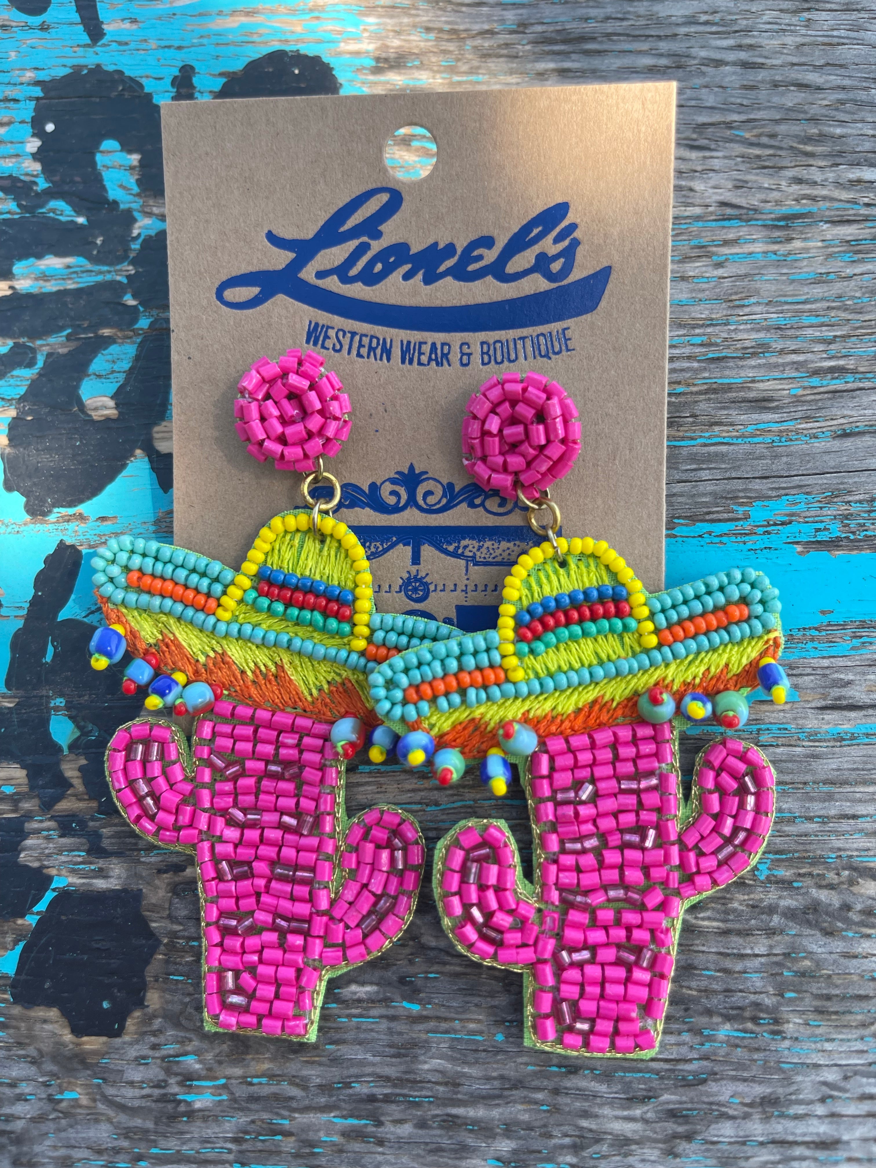 Hot Pink Sombrero Cactus Earrings