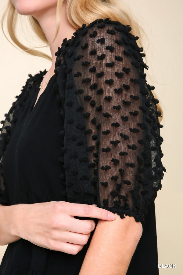 Black Tiered Dress w/ Puff Sleeves