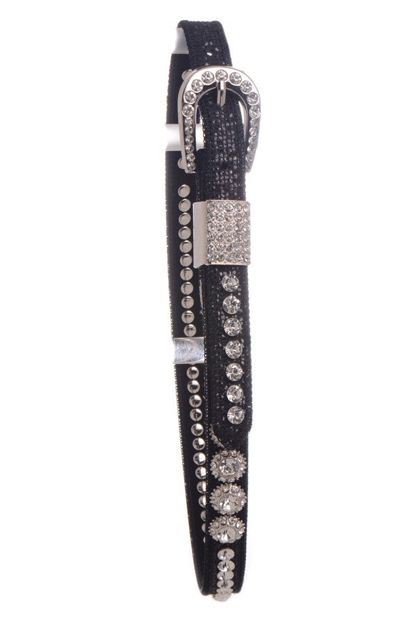 Kids Black Rhinestone Studded Belt