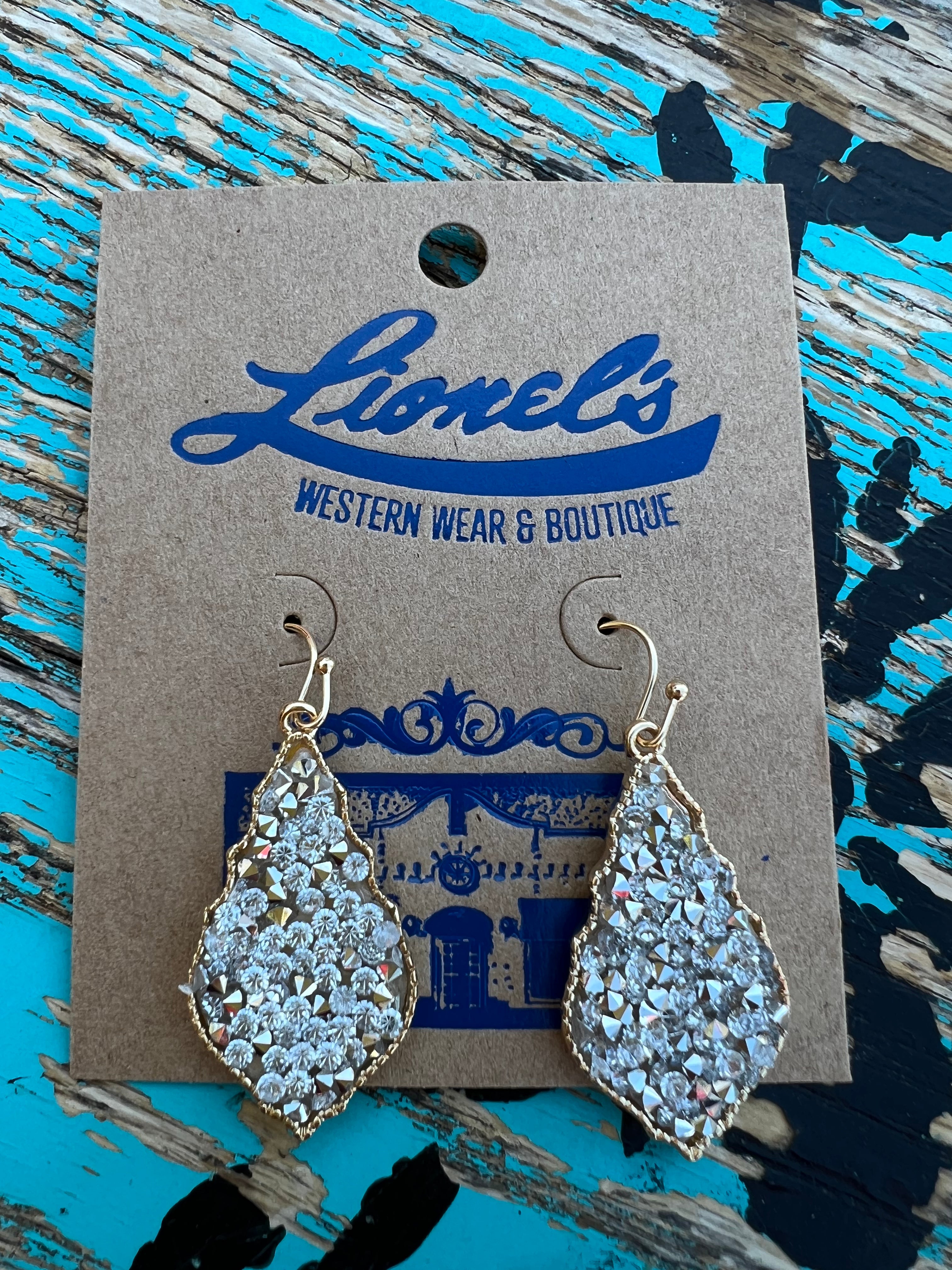 Designer Inspired Clear Crystal Earrings w/ Gold Trim