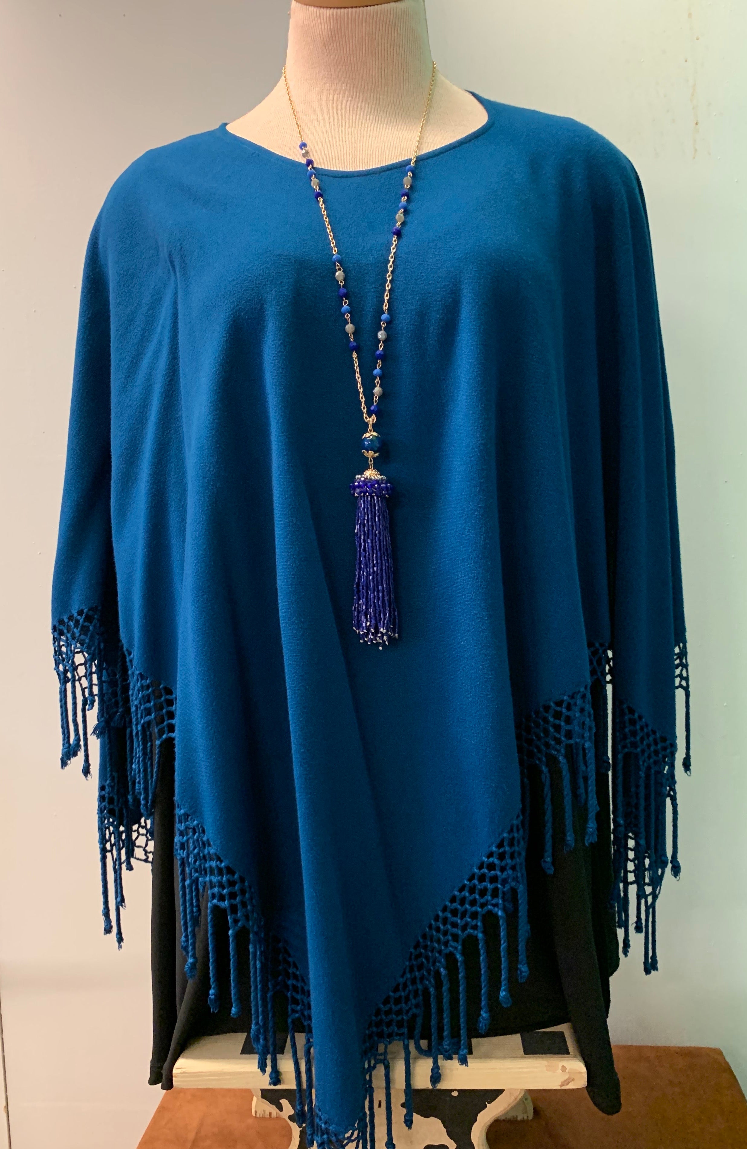 Fringed Poncho In Solid Colors