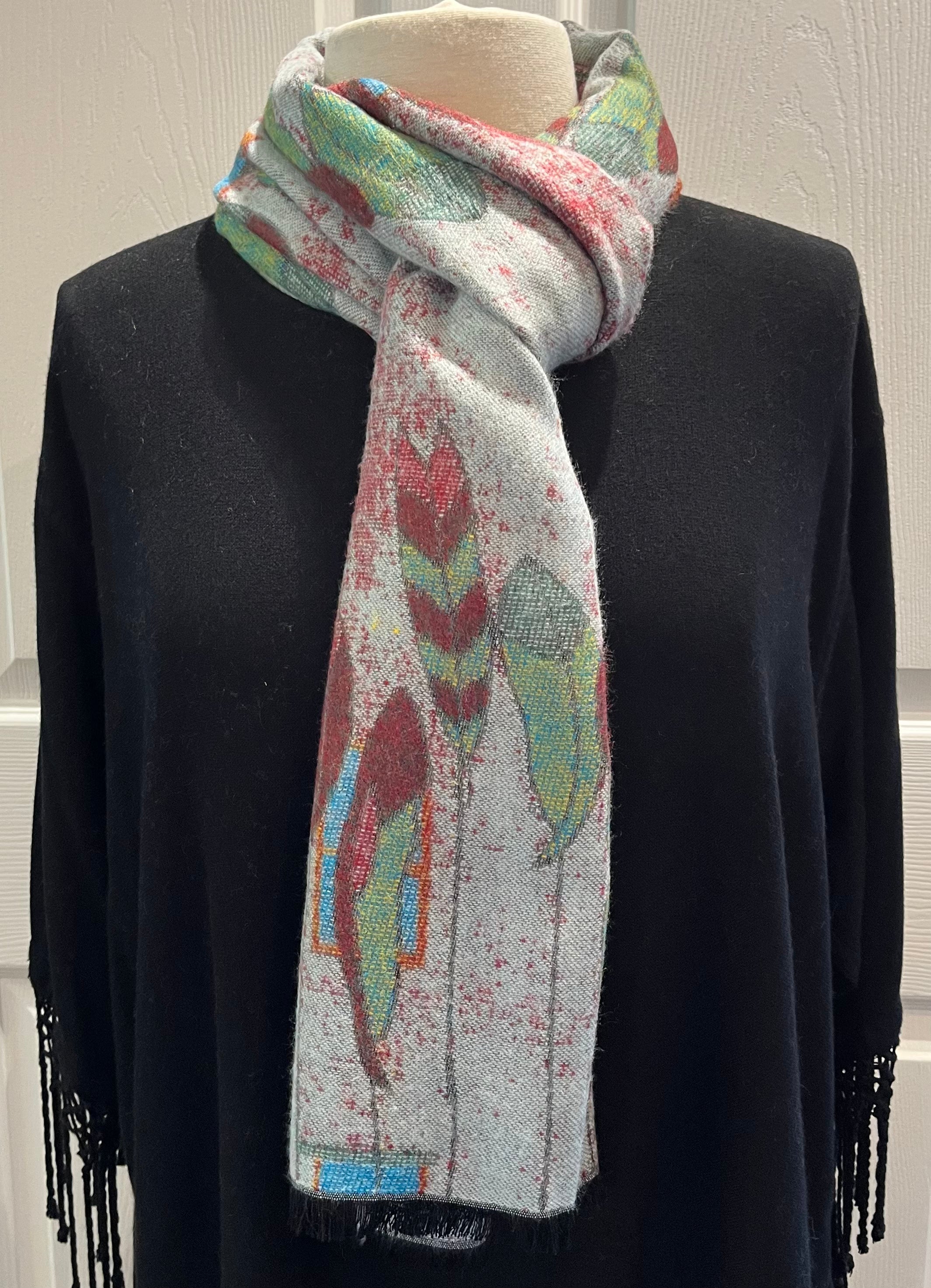 Feather Design Reversible Cashmere Scarf