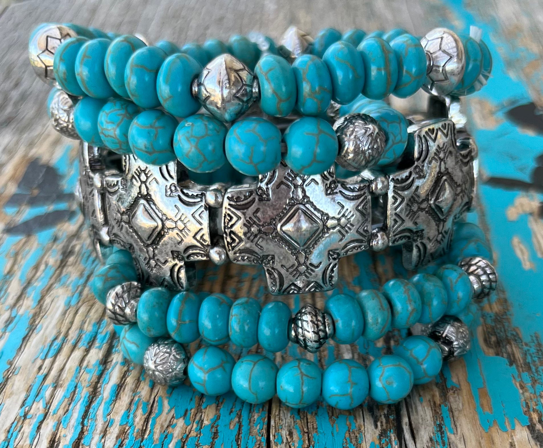 Turquoise & Crosses Multi Bracelets