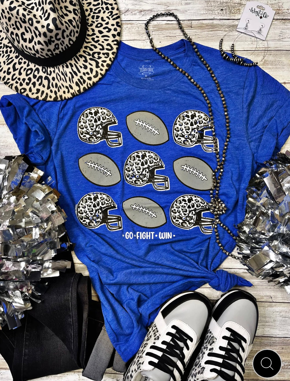 Royal Blue Graphic Tee w/ Leopard Football Helmets