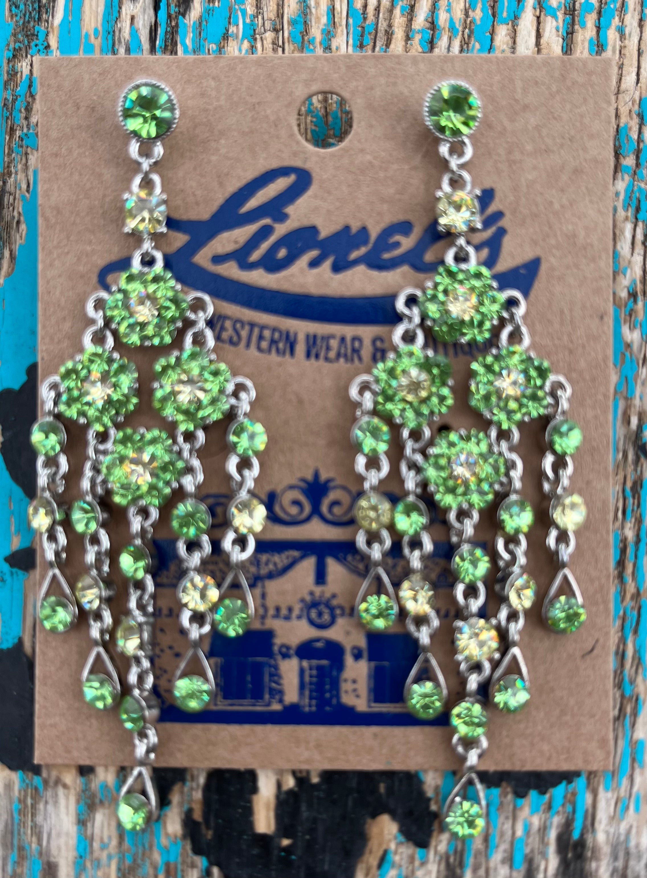 Lime Green Crystal Dangling Earrings