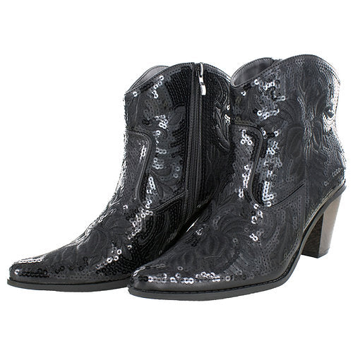 BLACK Short Bling & Embroidered Boots w/ Zipper