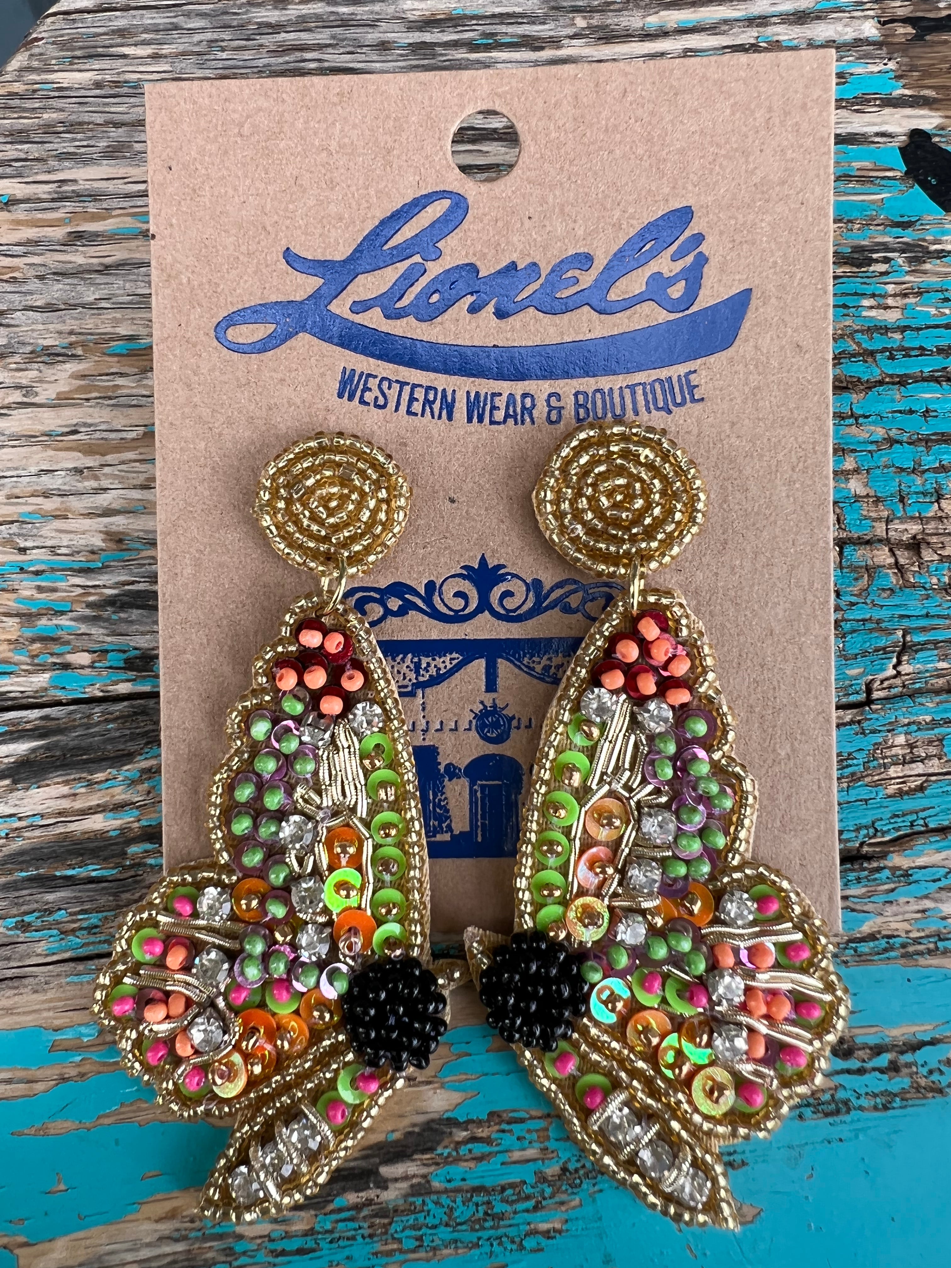 Gold Multi Beaded Butterfly Earrings
