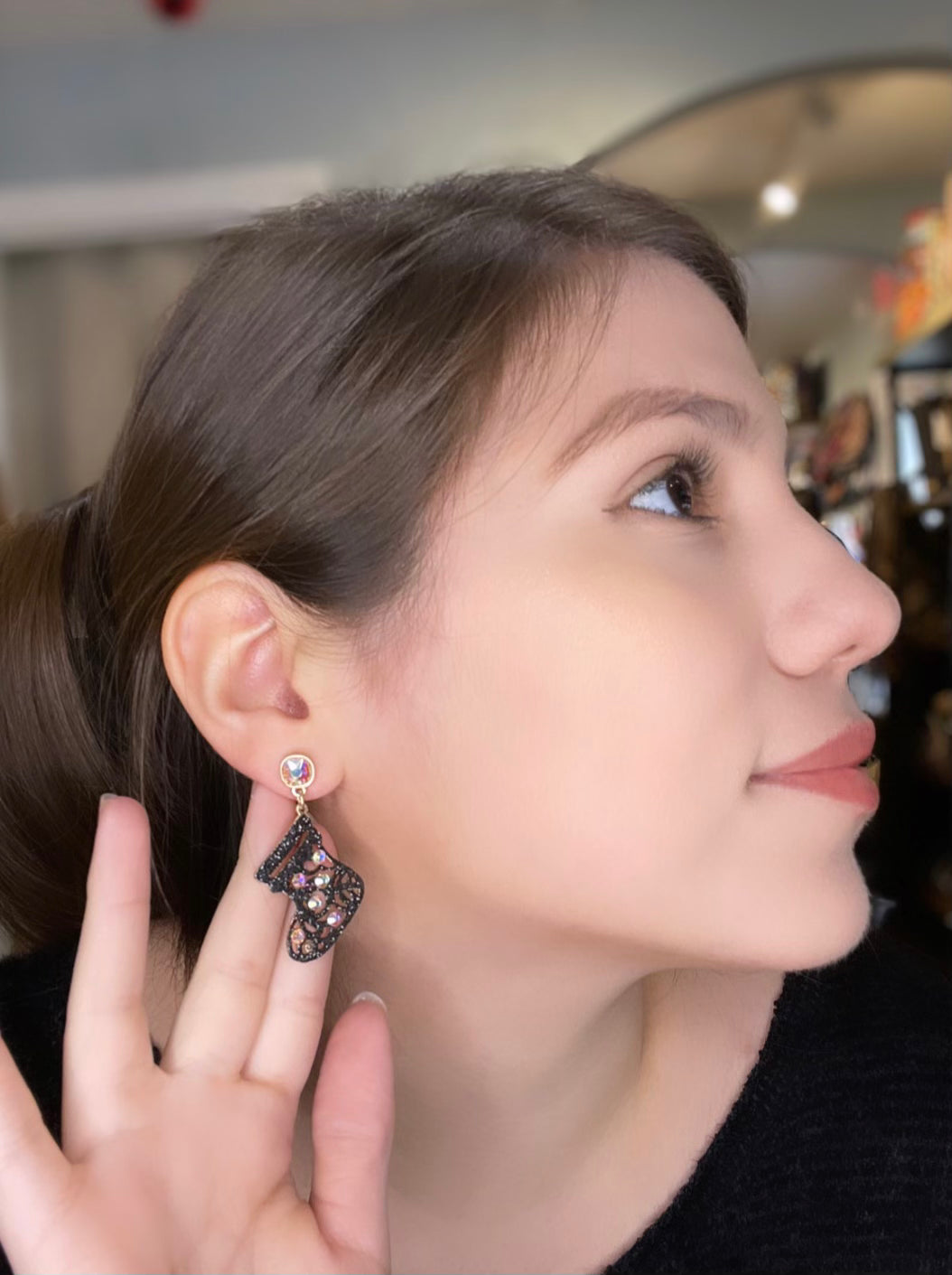 Metallic Black Stocking Earrings