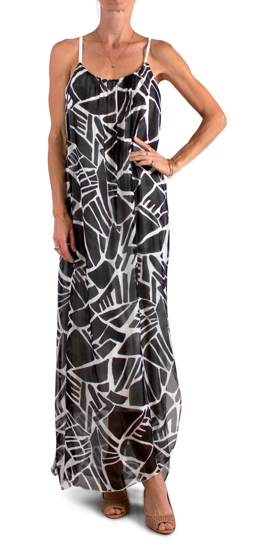 BLACK & WHITE Abstract Silk Dress