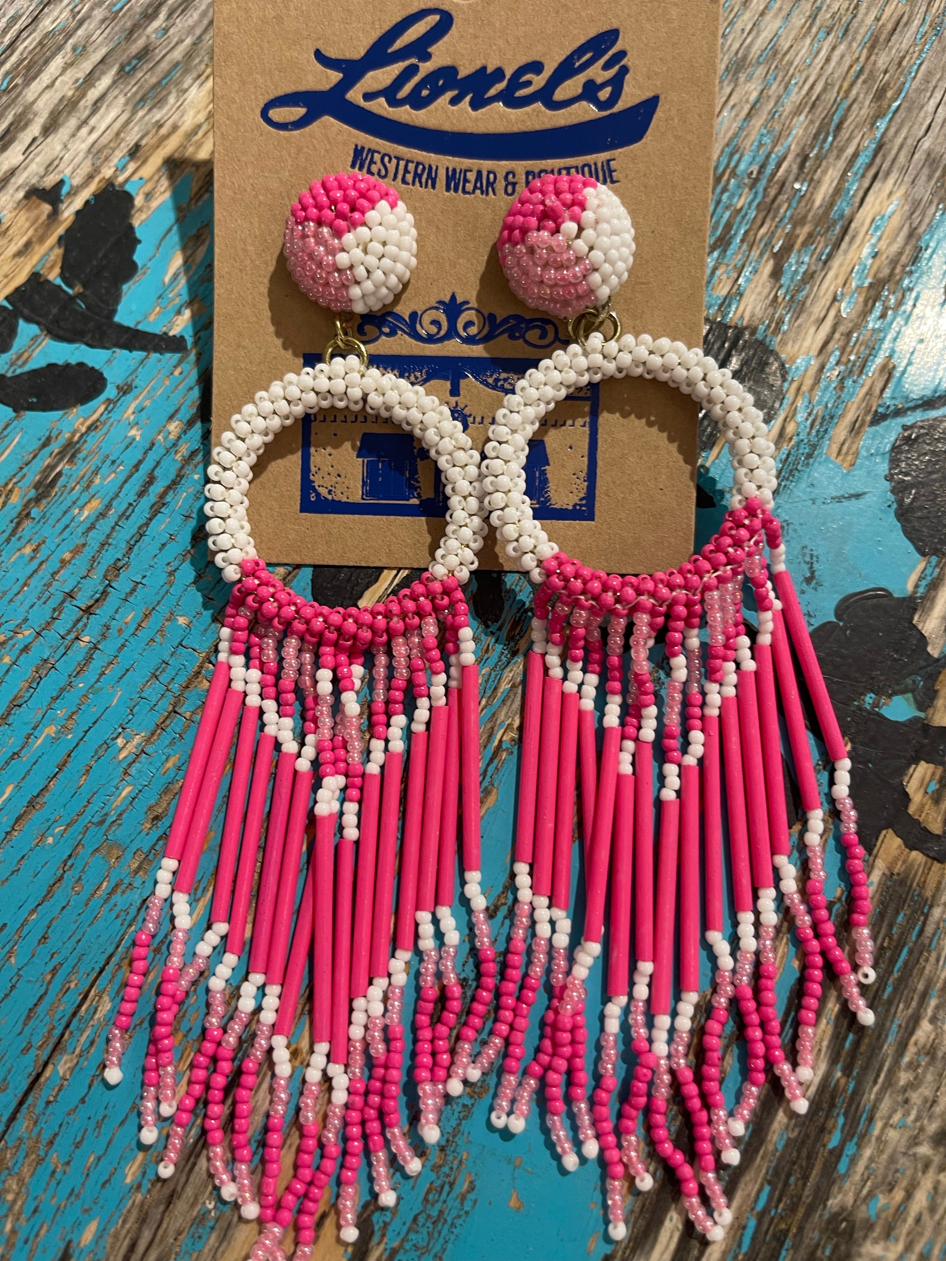 Hot Pink Fringed Beaded Earrings