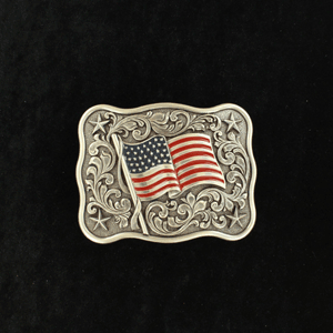 Rectangular Belt Buckle with American Flag