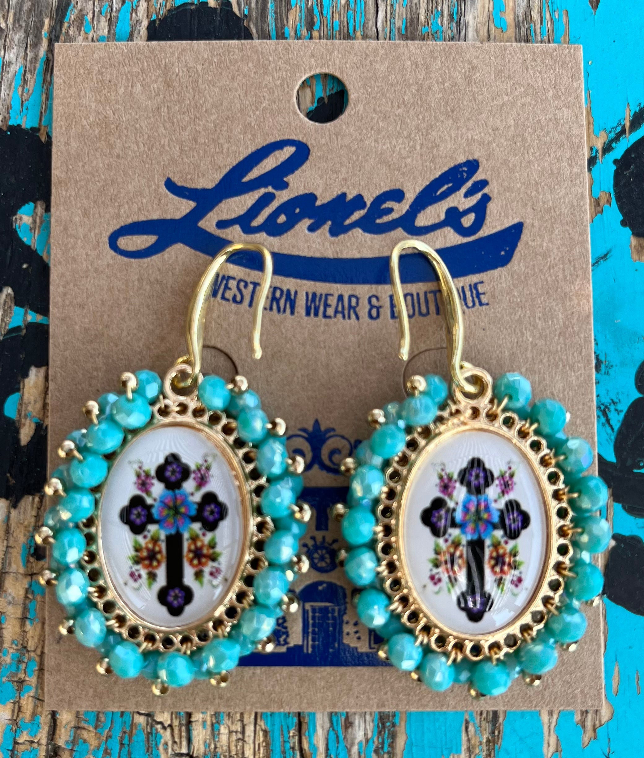 Virgen de Guadalupe Double Sided Earrings/Turquoise