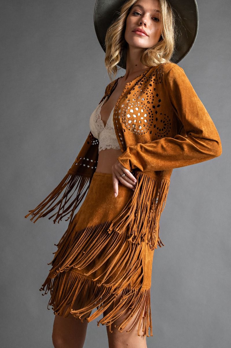 Faux Suede Skirt w/ Fringe