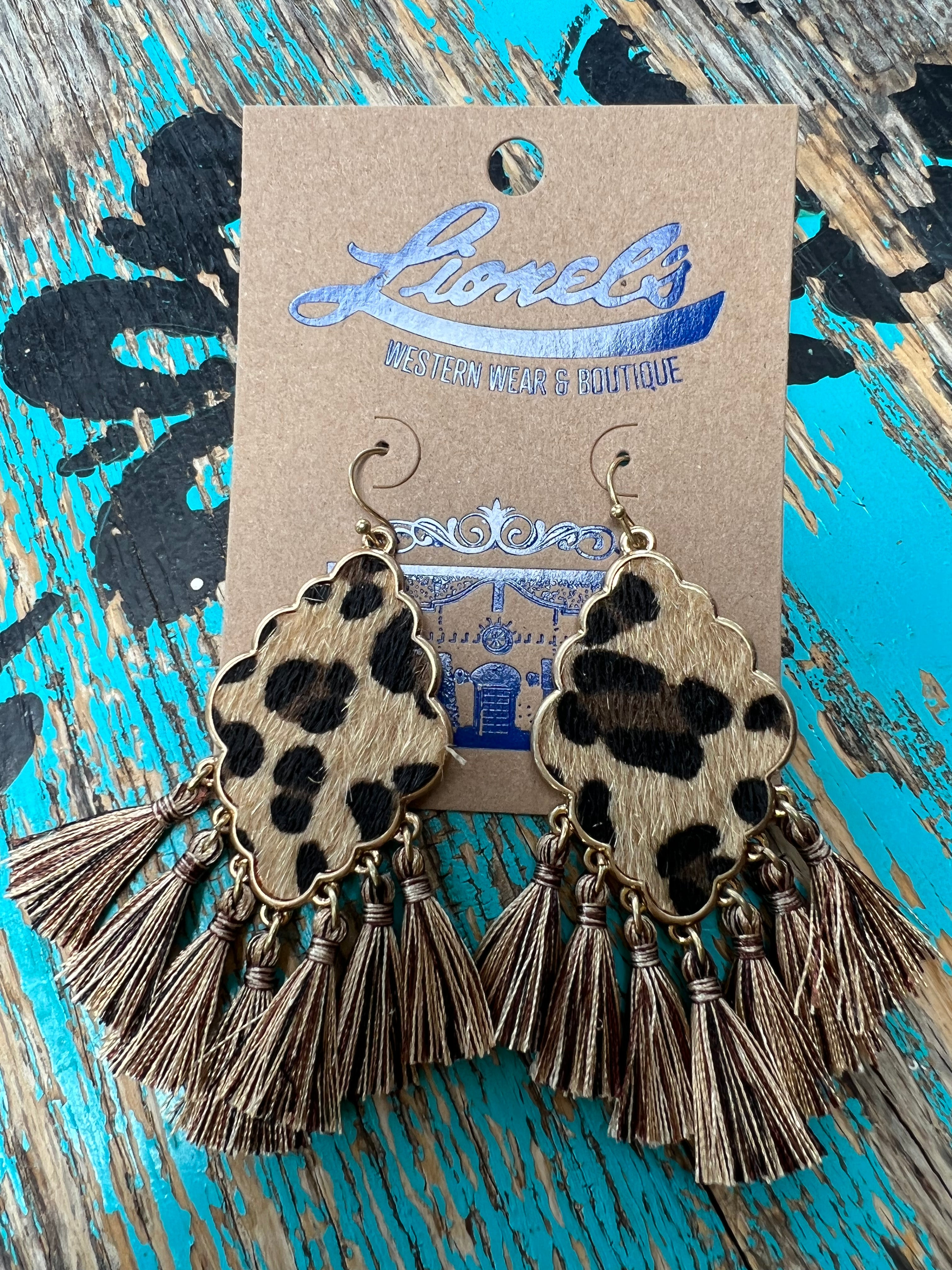 Faux Leopard w/ Tassels Earring