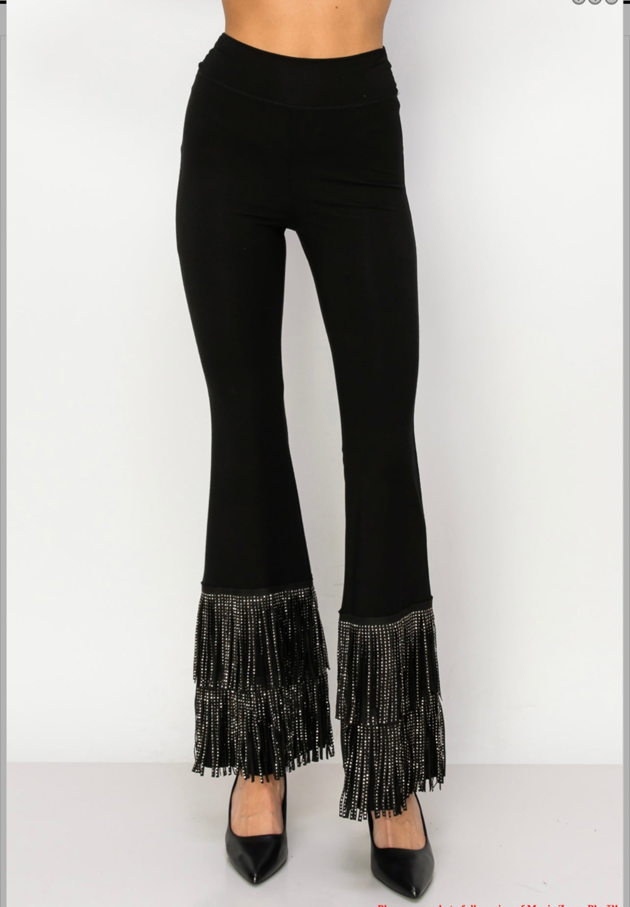 Black Multi Layer Stone Fringe Bell Knit Pants